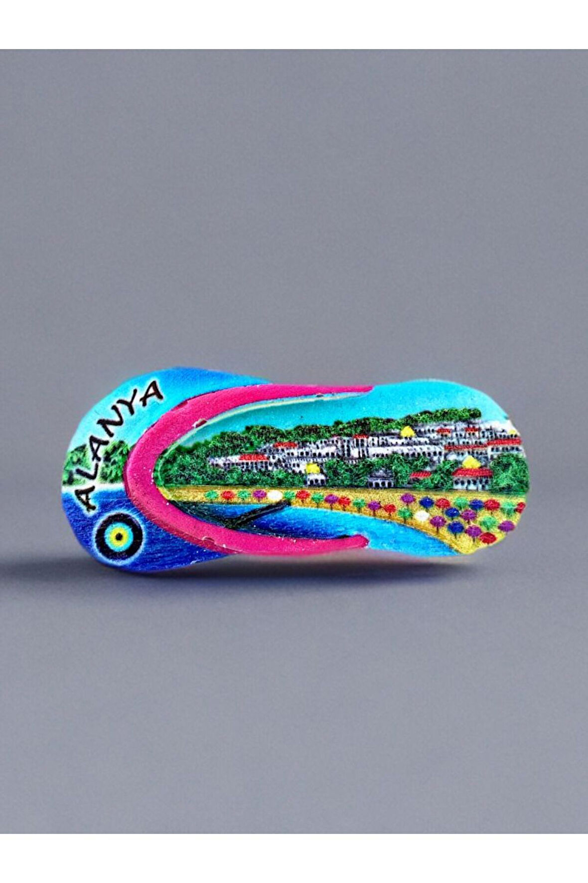 ALANYA Temalı Kabartma Polyester Magnet. 10cm x 5cm Mavi