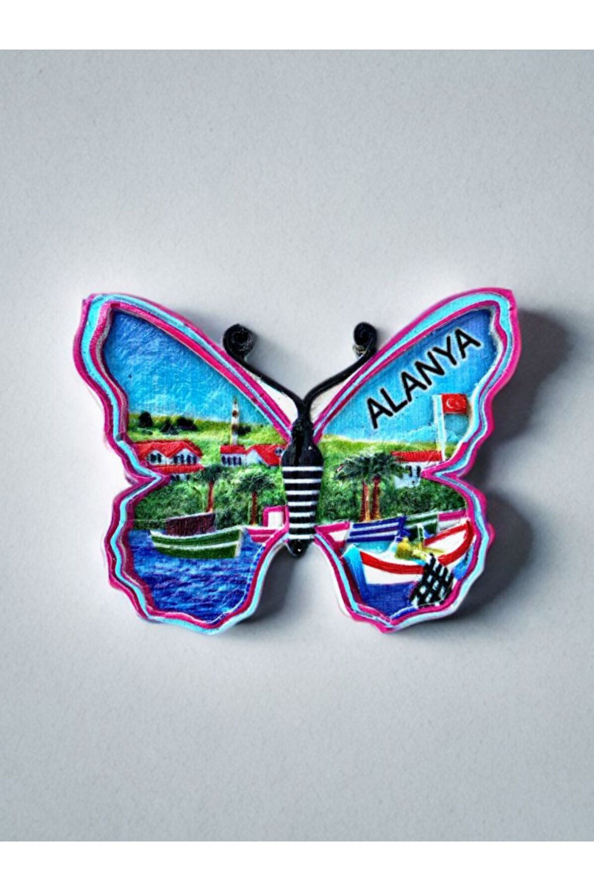 ALANYA Temalı Kabartma Polyester Magnet. 10cm x 8cm. Pembe