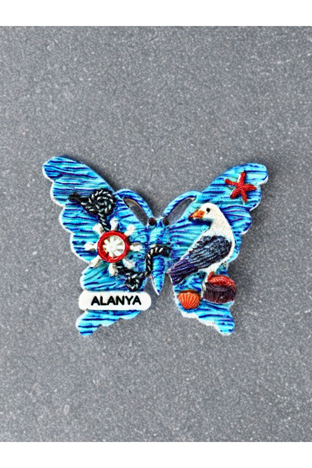 ALANYA Temalı Kabartma Polyester Magnet. 8,5cm x 6,5cm Mavi