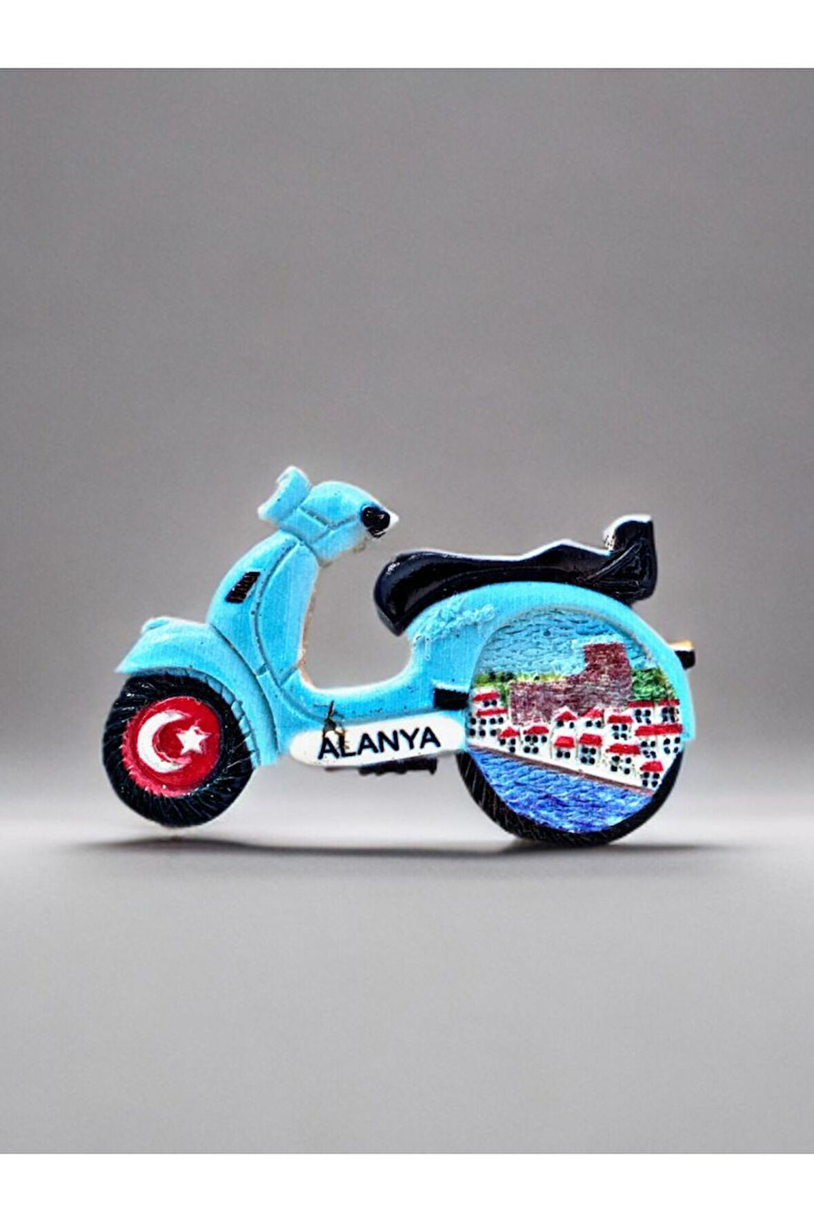 ALANYA Temalı Kabartma Polyester Magnet. 9cm x 5cm. Mavi