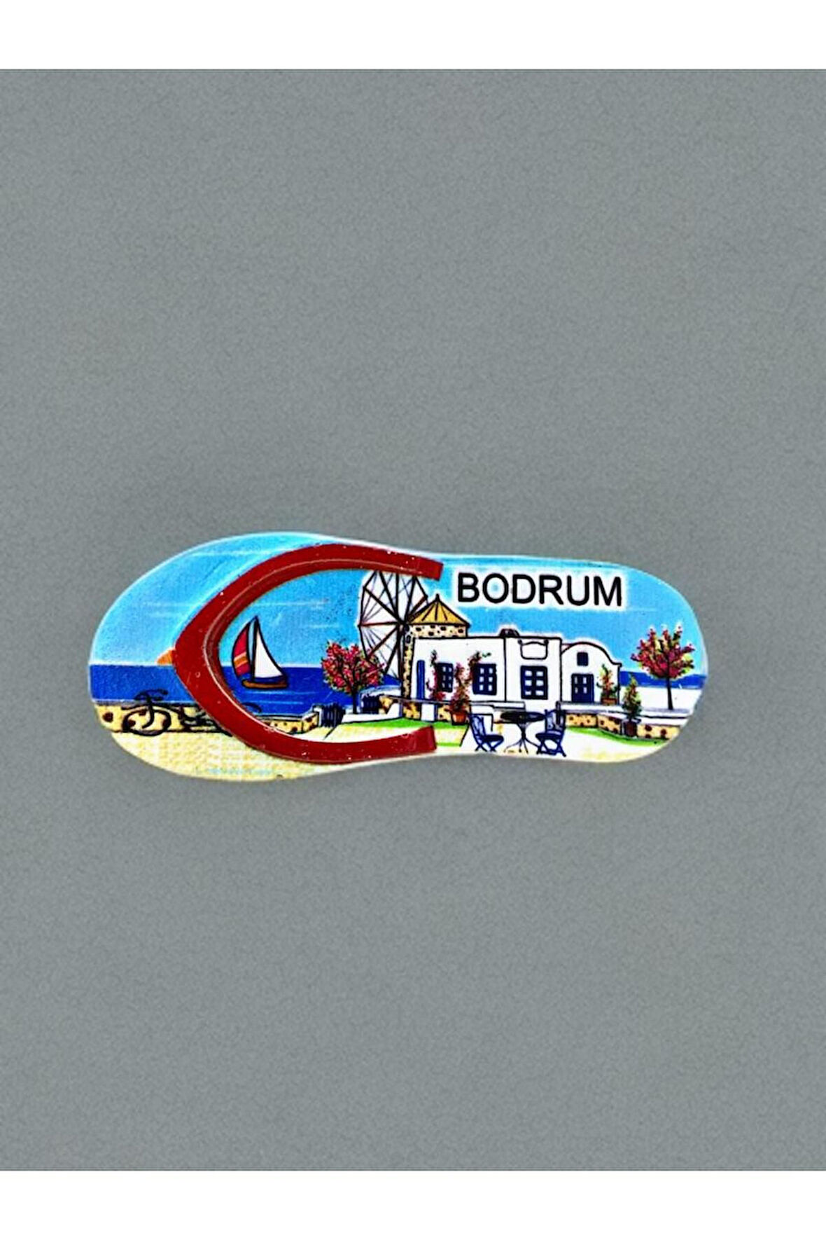 BODRUM Temalı Kabartmalı Polyester Magnet. 9cm x 4cm. Mavi