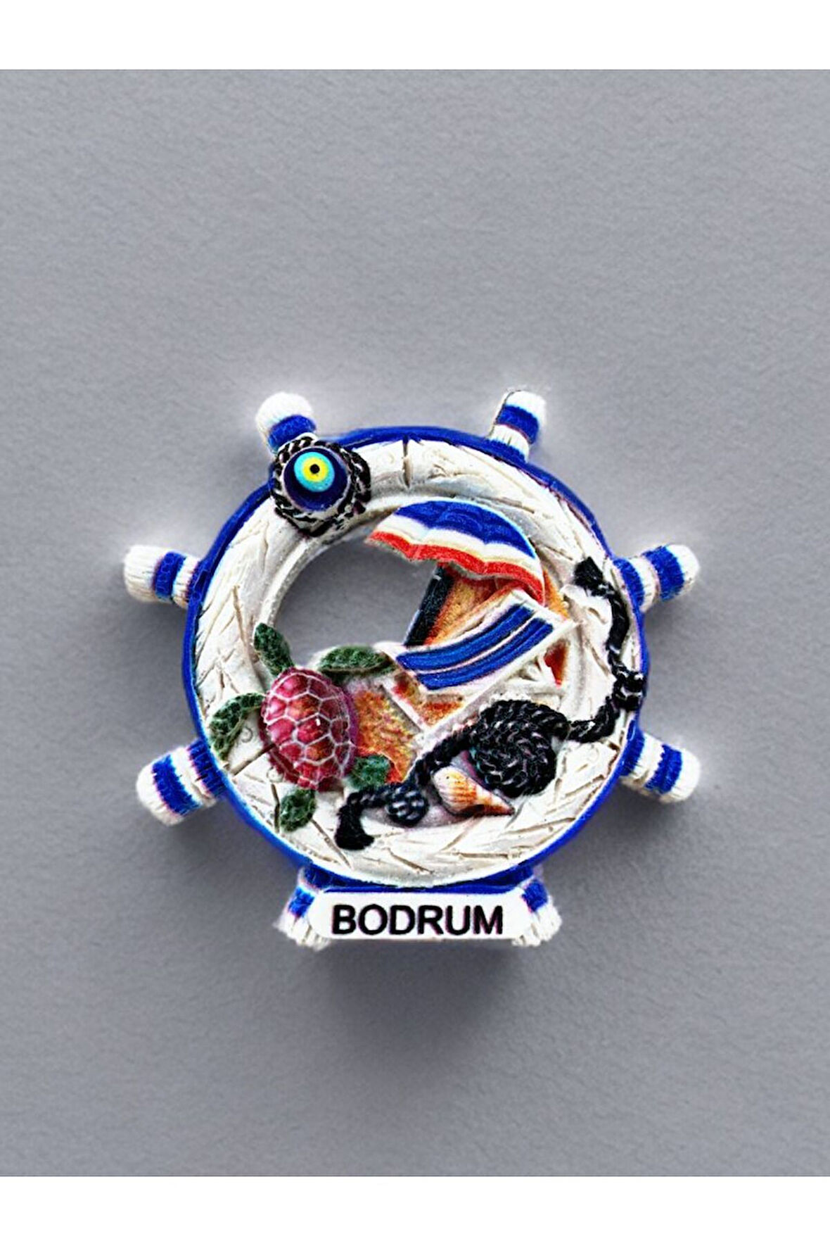 BODRUM Temalı Kabartmalı Polyester Magnet. 7cm x 7,5cm Mavi