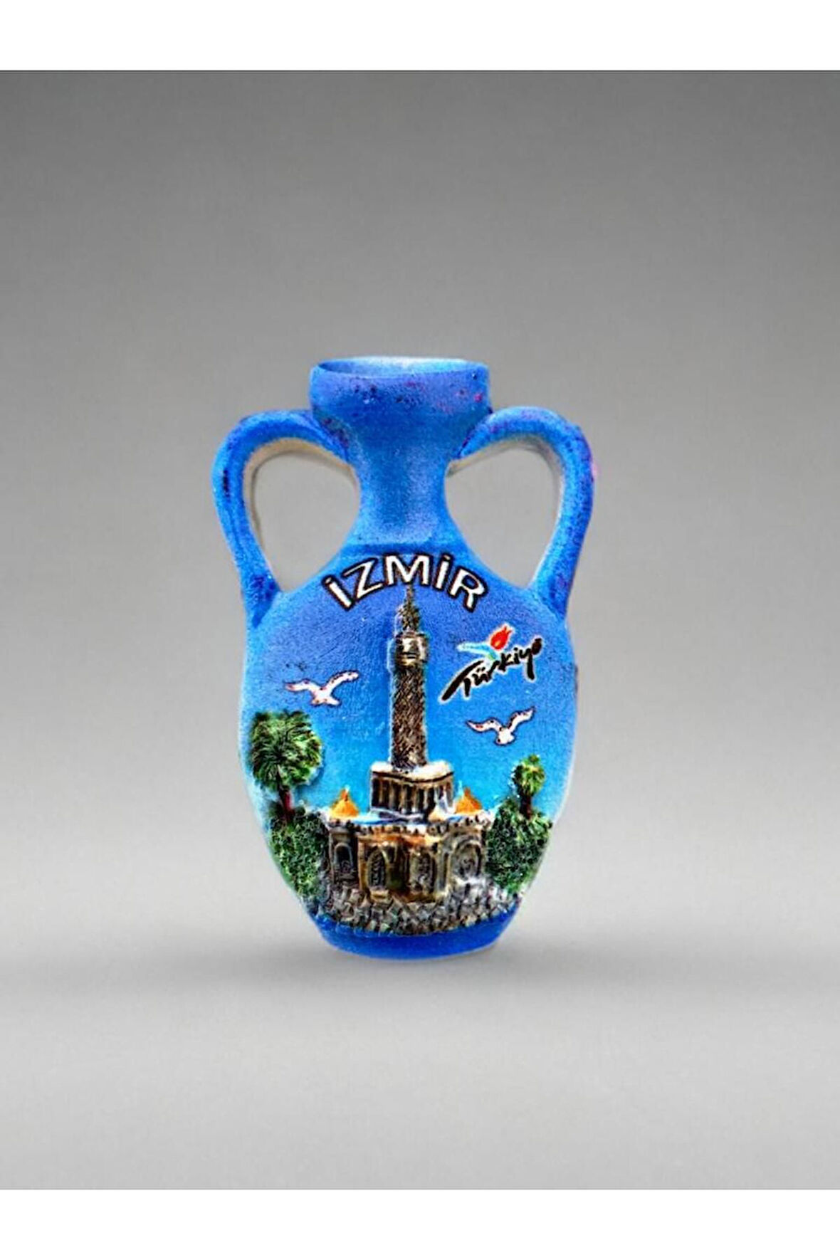 İZMİR Temalı Kabartmalı Polyester Magnet. 5cm x 8cm. Mavi