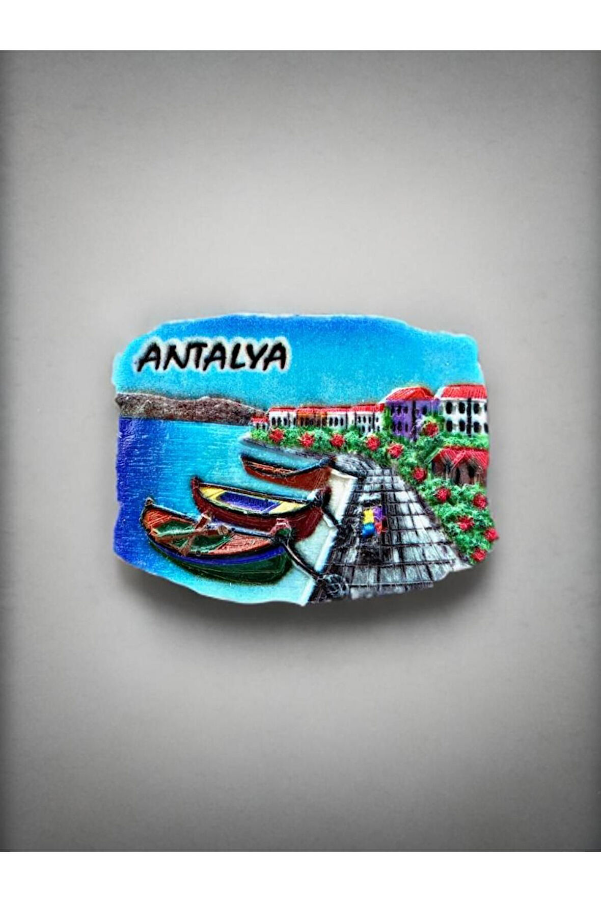 ANTALYA Temalı Kabartmalı Polyester Magnet 7cm x 5cm Mavi