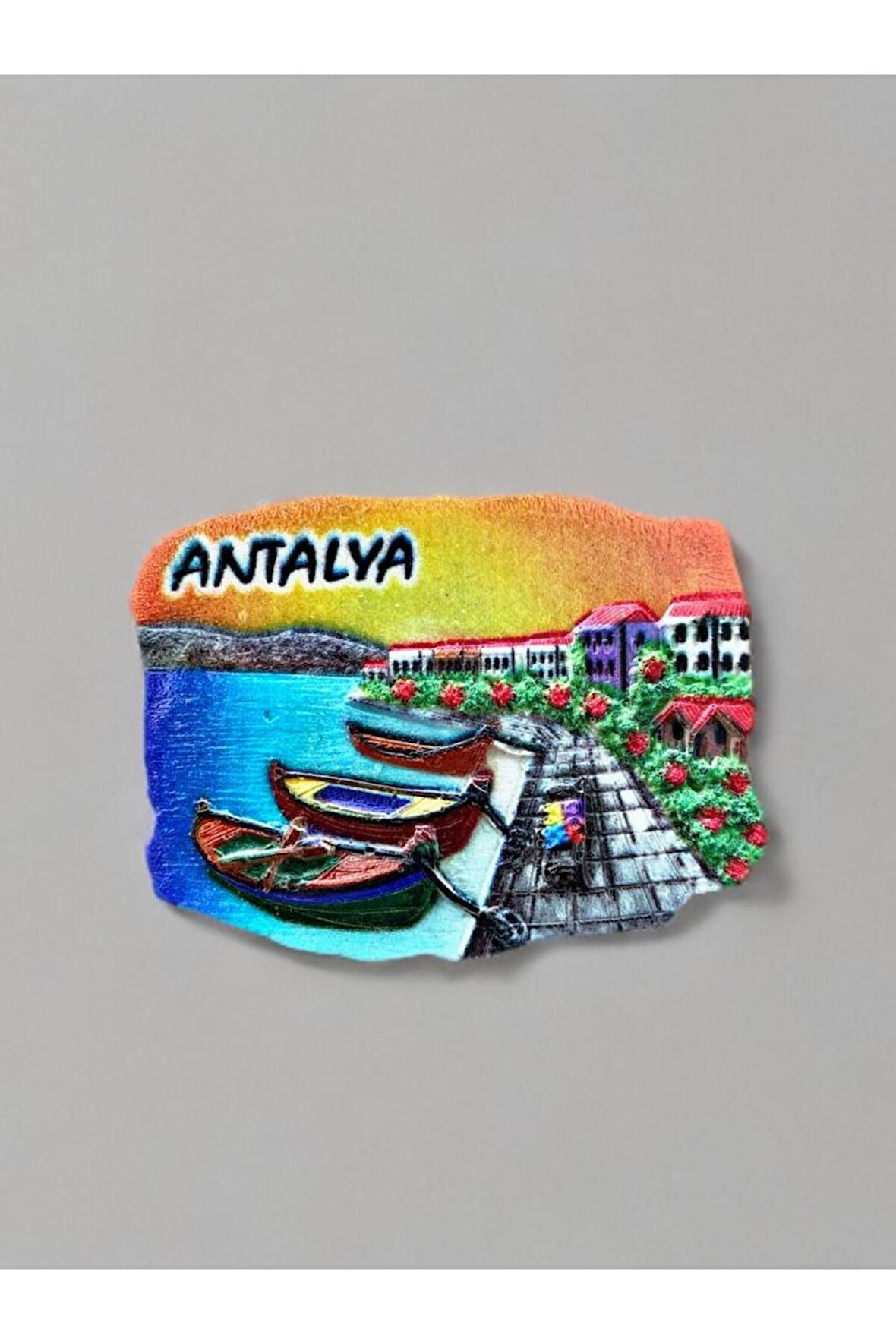 ANTALYA Temalı Kabartmalı Polyester Magnet 7cm x 5cm Turuncu