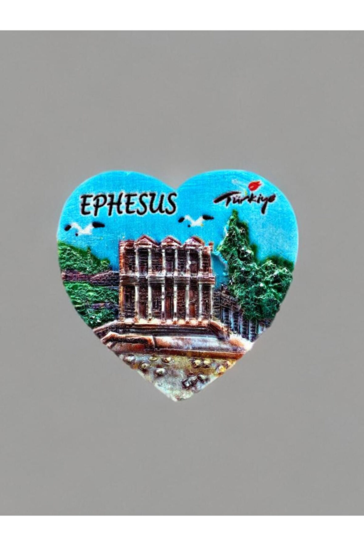 EPHESUS (EFES) Temalı Polyester Magnet 6cm x 6cm Mavi