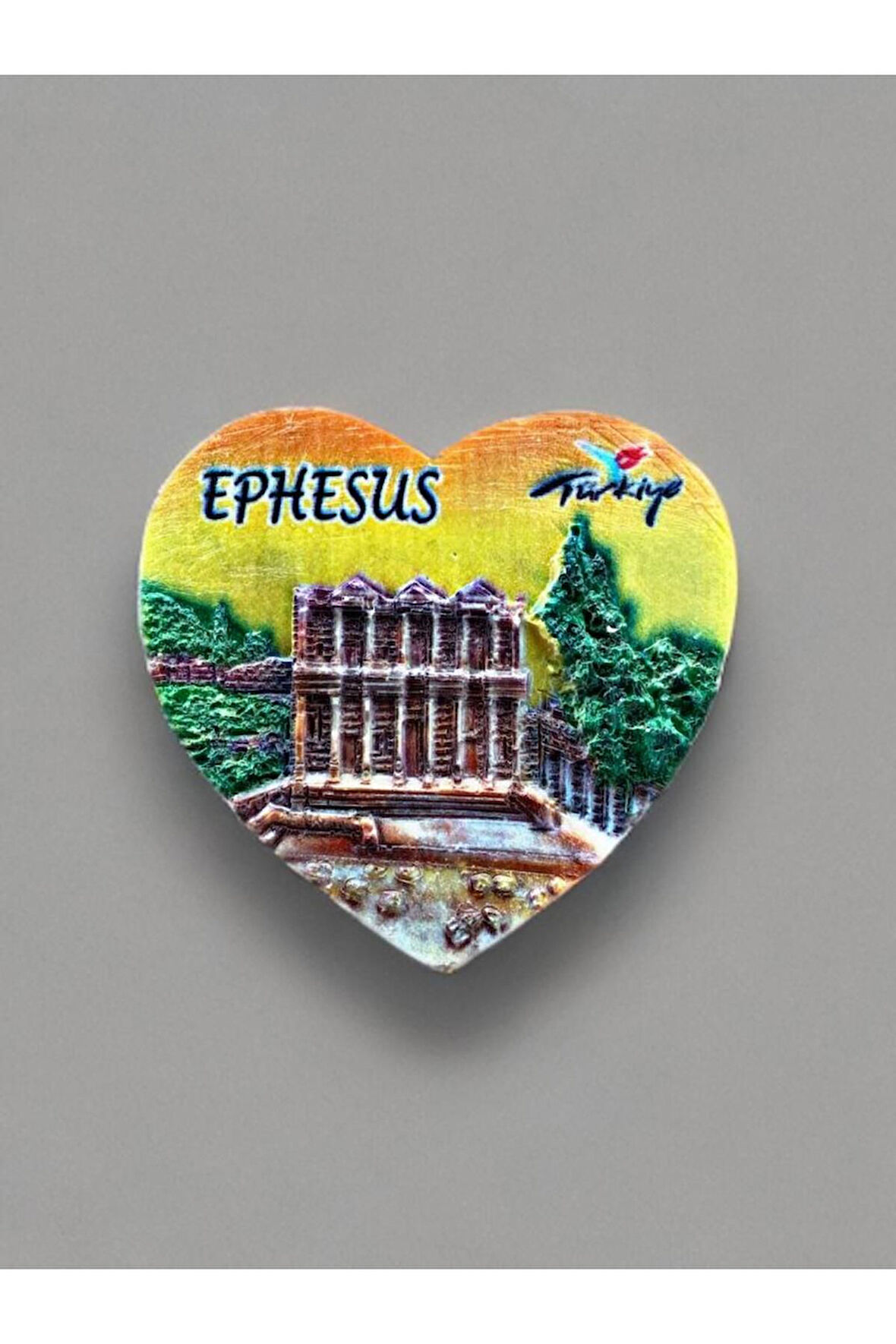 EPHESUS (EFES) Temalı Polyester Magnet 6cm x 6cm Turuncu