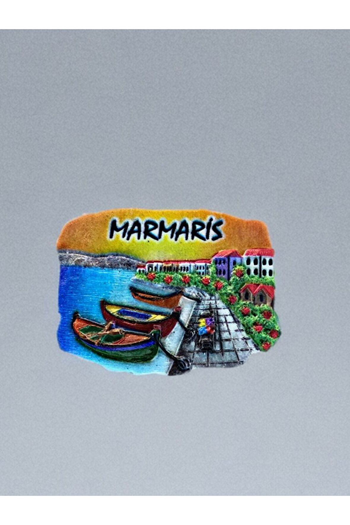MARMARİS Temalı Kabartmalı Polyester Magnet 7cm x 5,5cm Turuncu