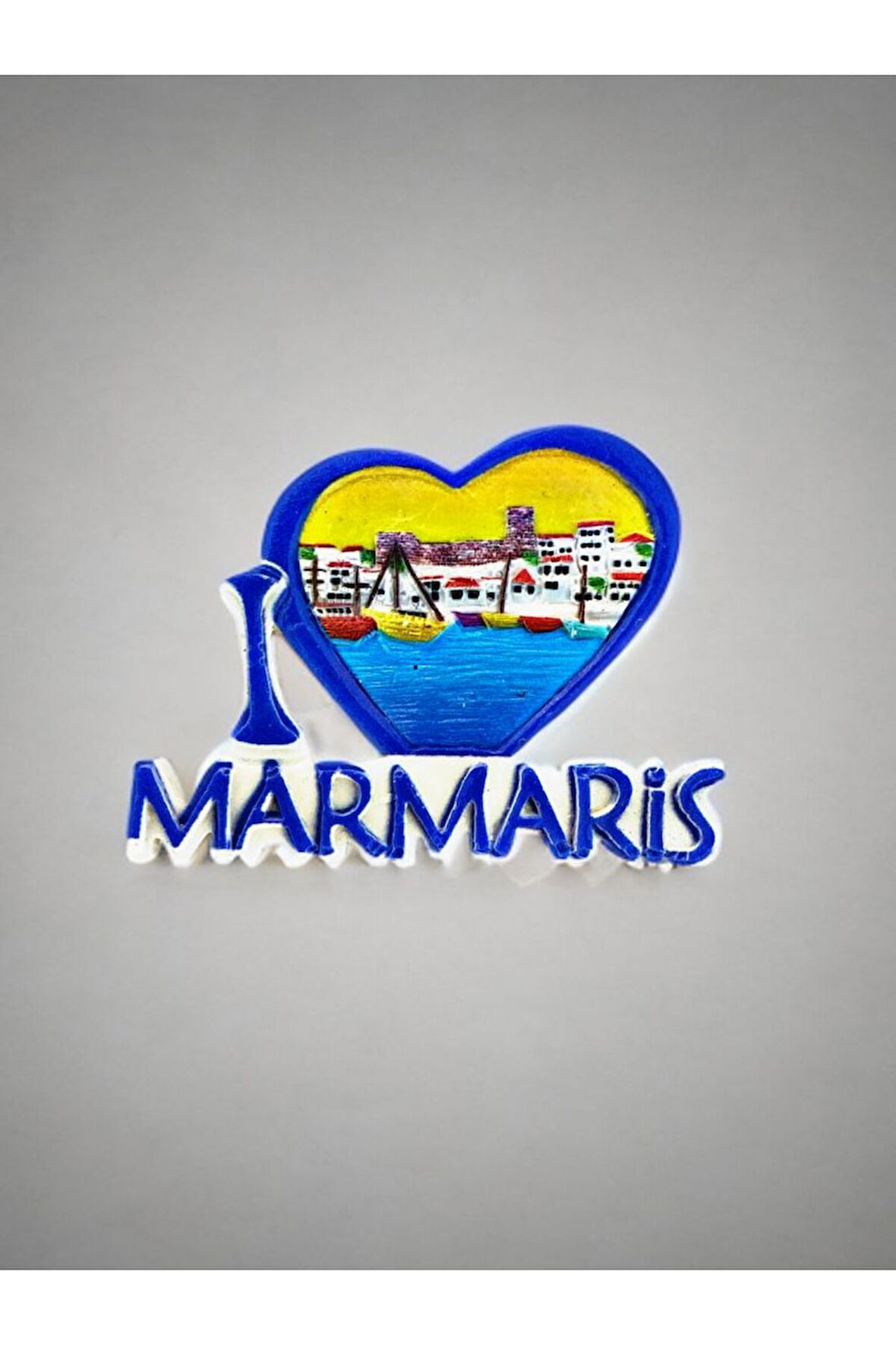 MARMARİS Temalı Kabartmalı Polyester Magnet 7,5 cm x 5,5 cm Mavi