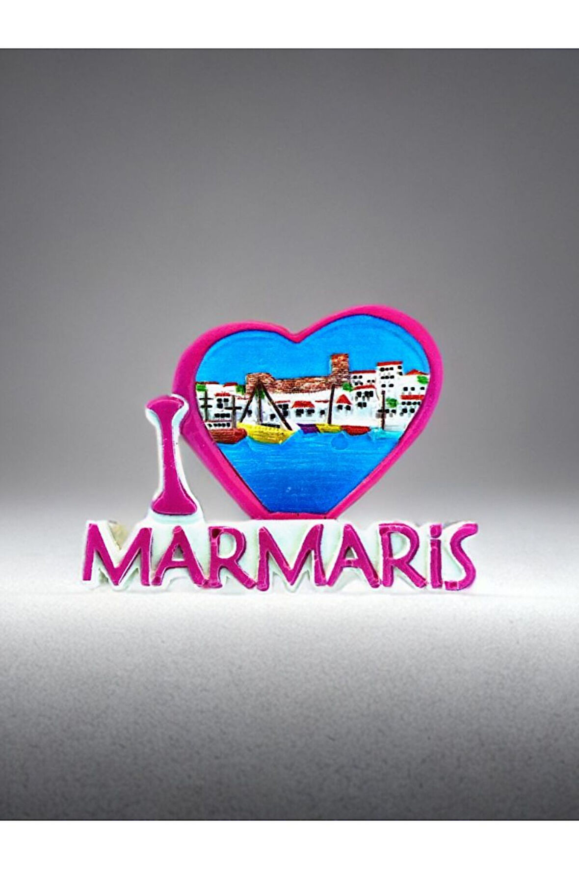 MARMARİS Temalı Kabartmalı Polyester Magnet 7,5 cm x 5,5 cm Pembe