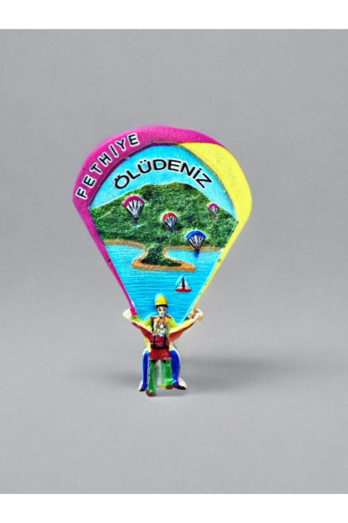 FETHİYE / ÖLÜDENİZ Temalı Kabartma Polyester Magnet. 5,5cm x 8,5cm Pembe