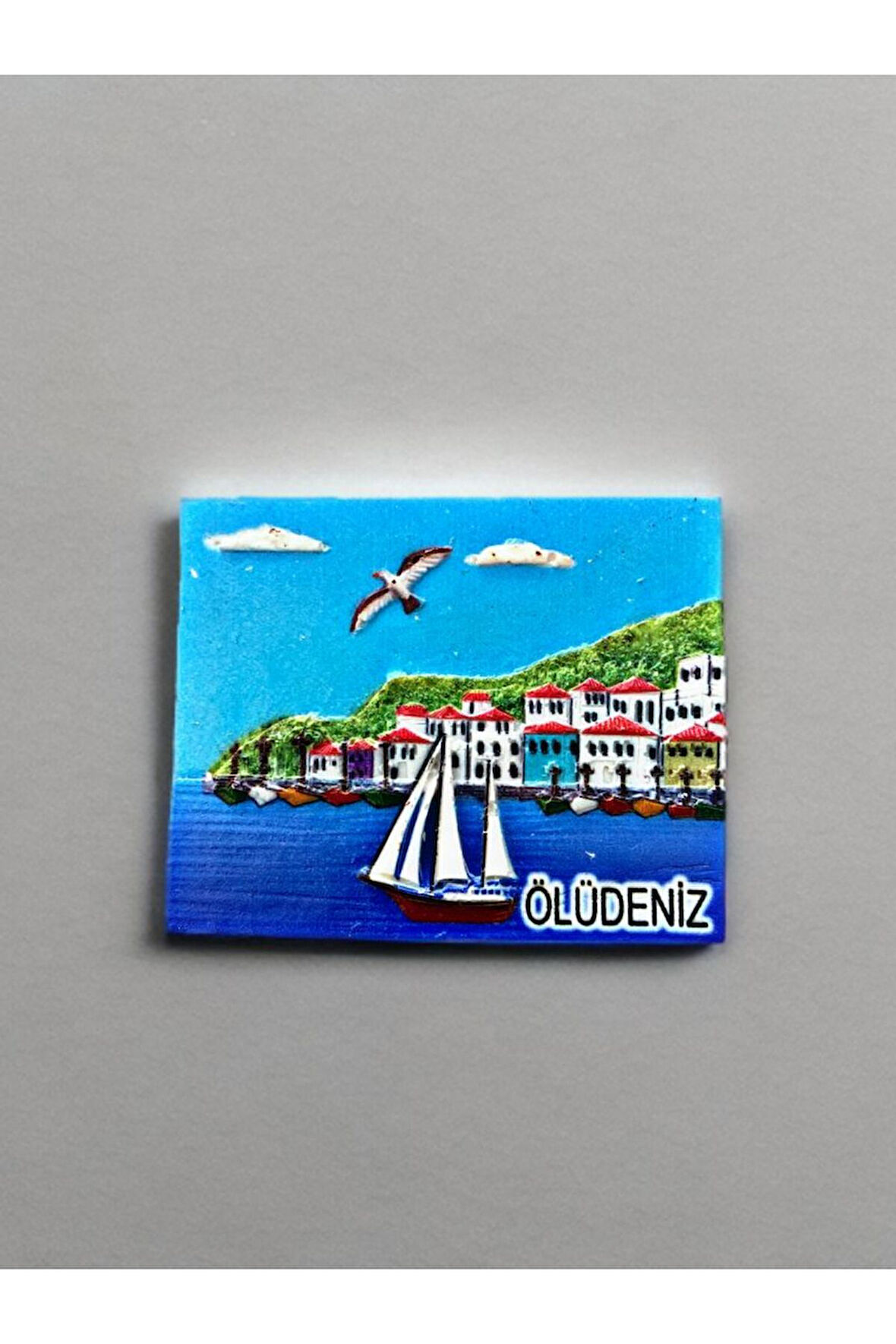 ÖLÜDENİZ Temalı Kabartma Polyester Magnet 7cm x 5,5cm Mavi