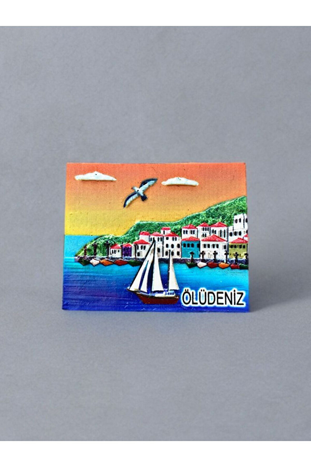 ÖLÜDENİZ Temalı Kabartma Polyester Magnet 7cm x 5,5cm Turuncu