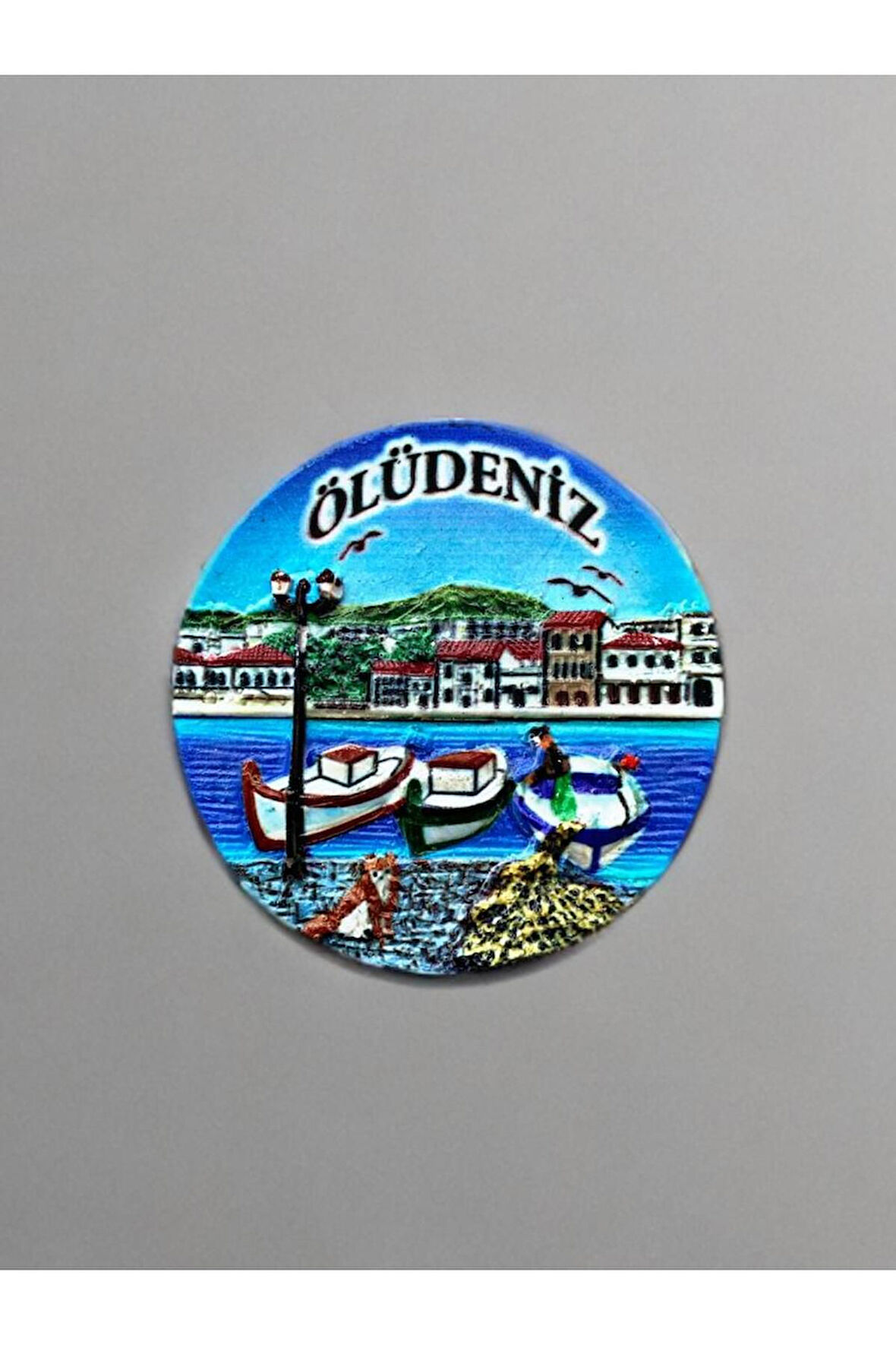 ÖLÜDENİZ Temalı Kabartmalı Polyester Magnet 7cm çap Mavi