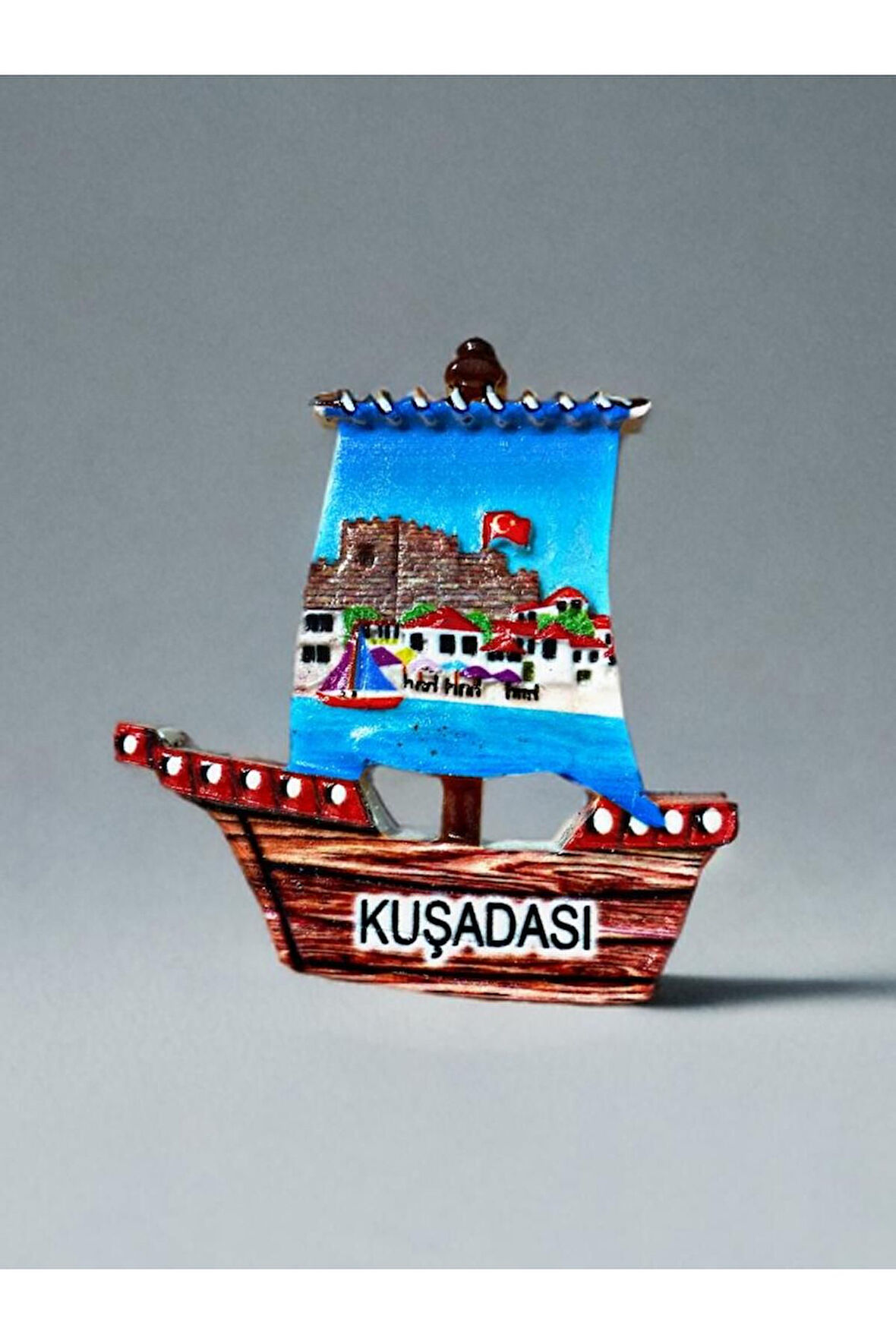 KUŞADASI Temalı Kabartmalı Polyester Magnet 7cm x 7,5cm Mavi