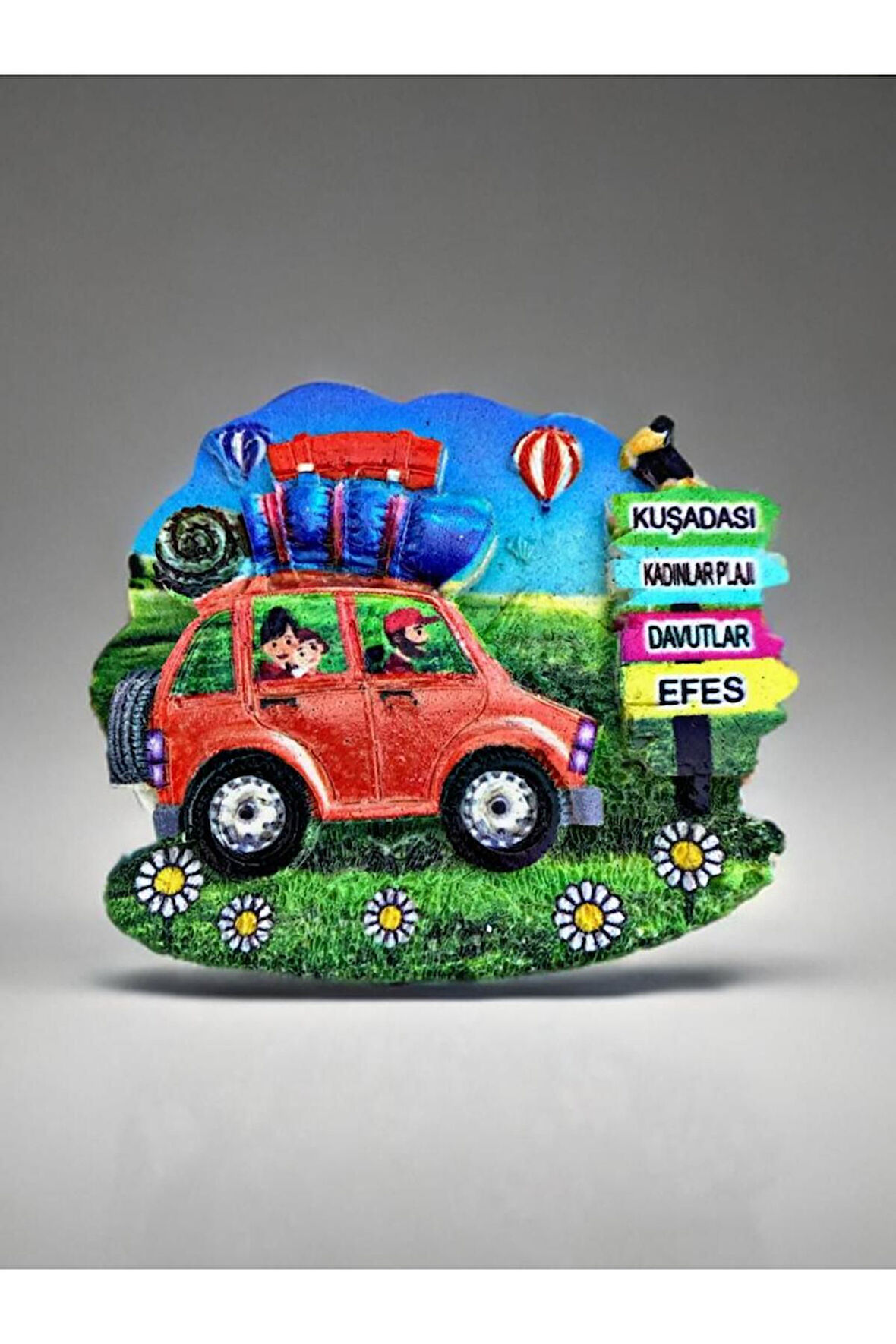 KUŞADASI / KADINLAR PLAJI / DAVUTLAR / EFES  Temalı Kabartmalı Polyester Magnet 7,5cm x 6cm Turuncu