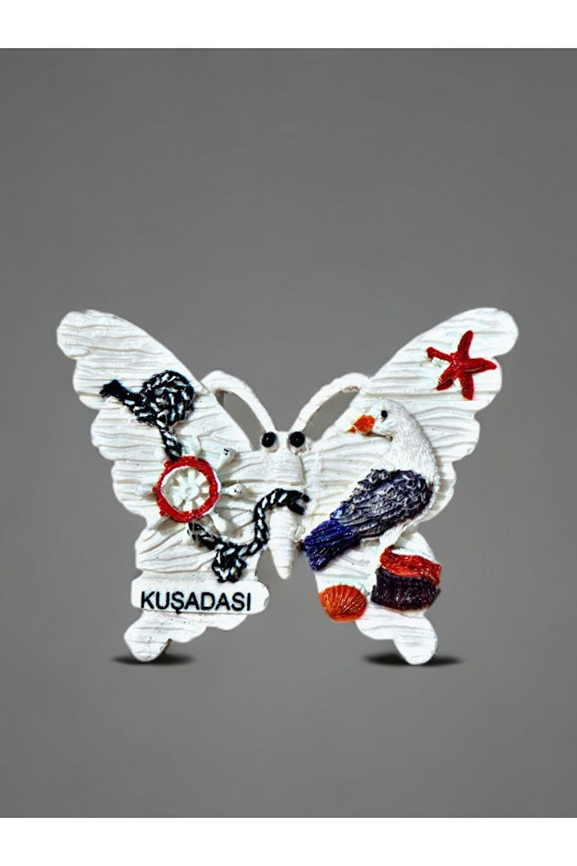 KUŞADASI Temalı Kabartmalı Polyester Magnet 8cm x 7cm Beyaz