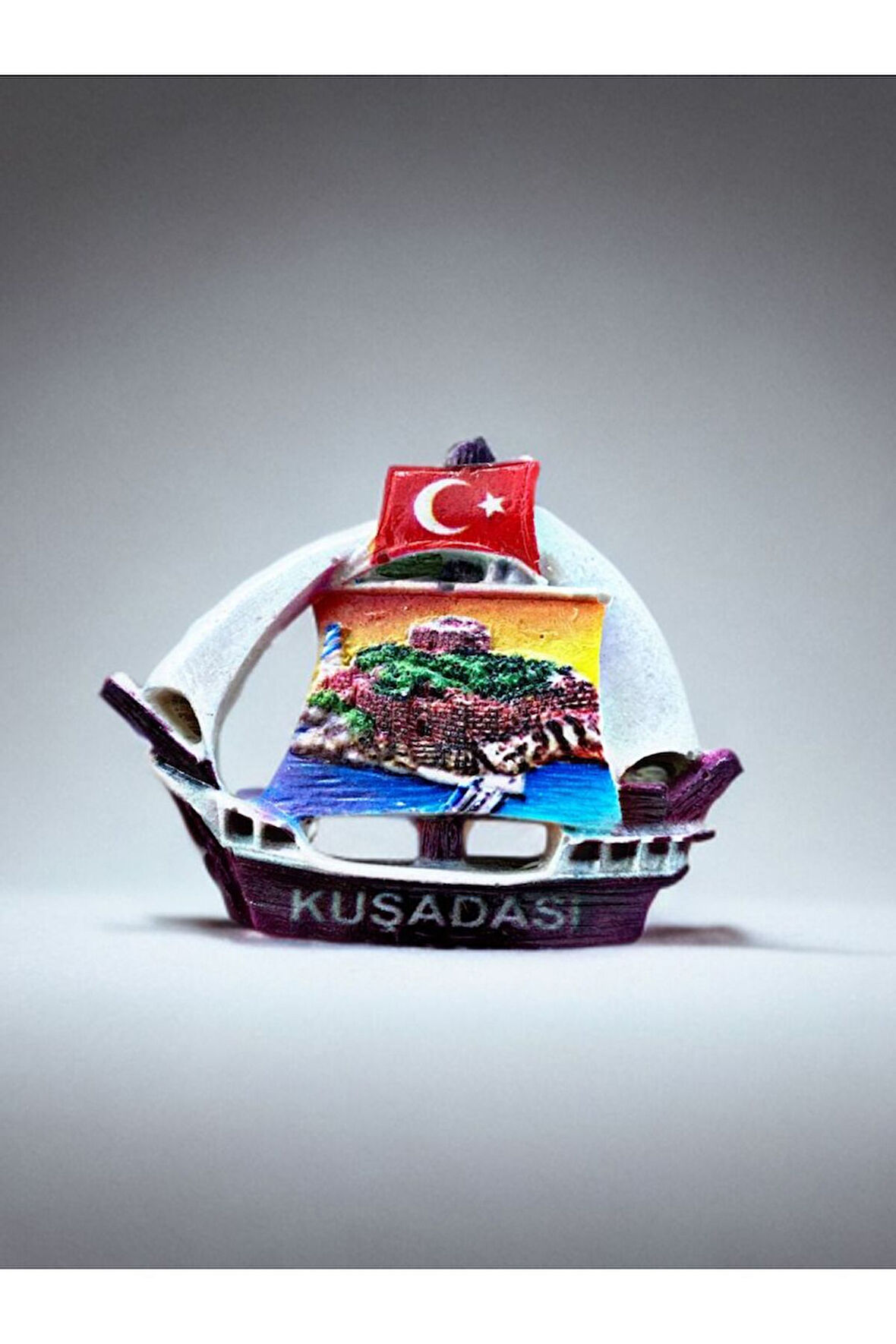 KUŞADASI Temalı Kabartmalı Polyester Magnet 7cm x 6cm Turuncu