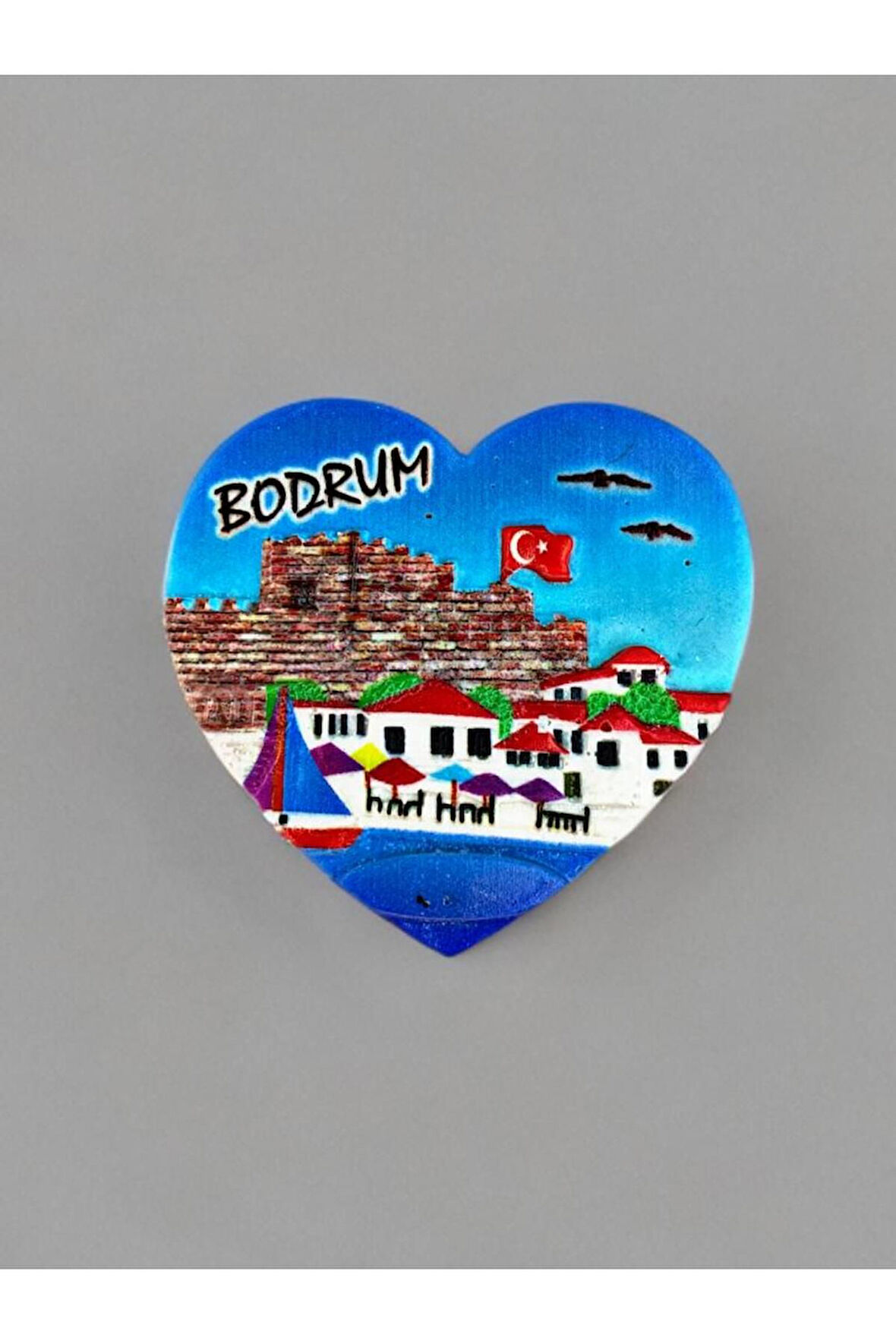 BODRUM Temalı Kabartmalı Polyester Magnet 7cm x 6,5cm Mavi