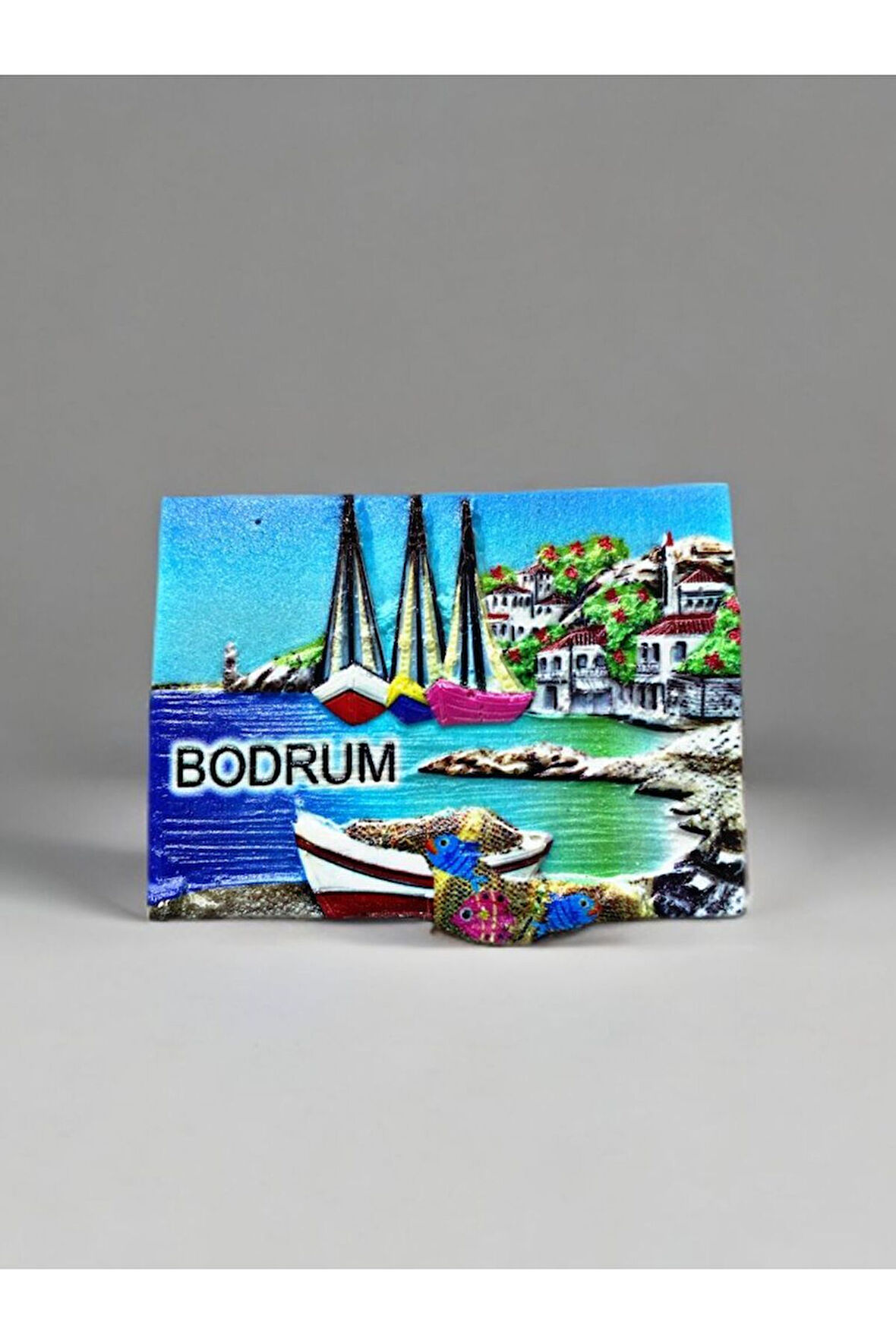 BODRUM Temalı Kabartmalı Polyester Magnet 7,5cm x 5cm Mavi