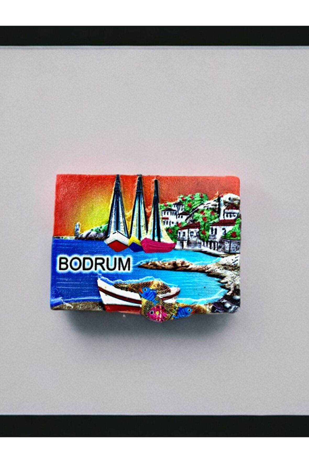 BODRUM Temalı Kabartmalı Polyester Magnet 7,5cm x 5cm Turuncu