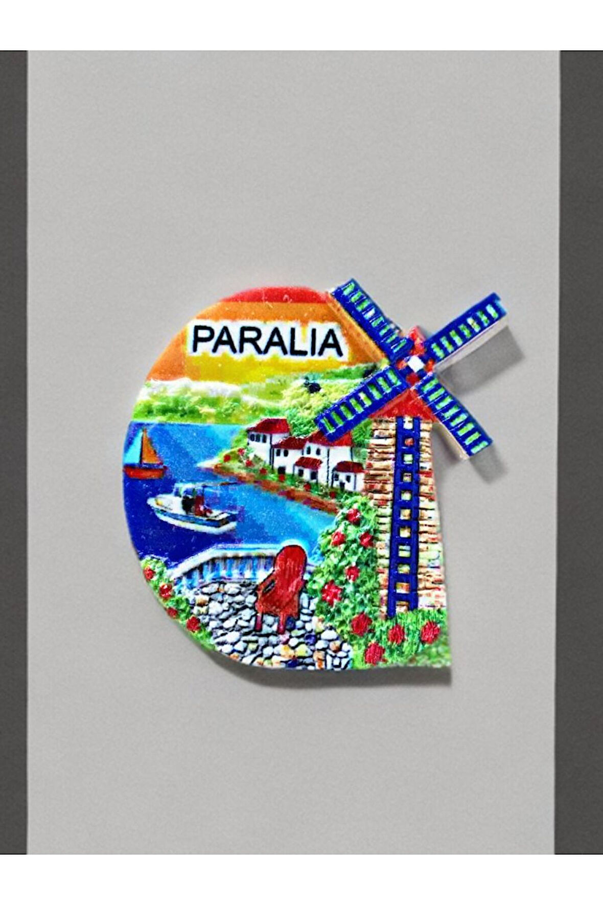 PARALIA Temalı Kabartmalı Polyester Magnet Buzdolabı Süsü 6,5cm x 6,5cm Turuncu