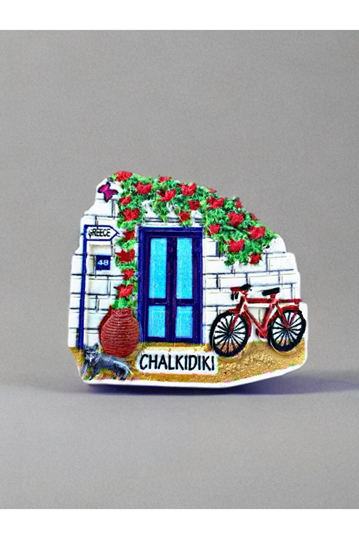 CHALKIDIKI Temalı Kabartmalı Polyester Magnet Buzdolabı Süsü 7cm x 5,5 cm