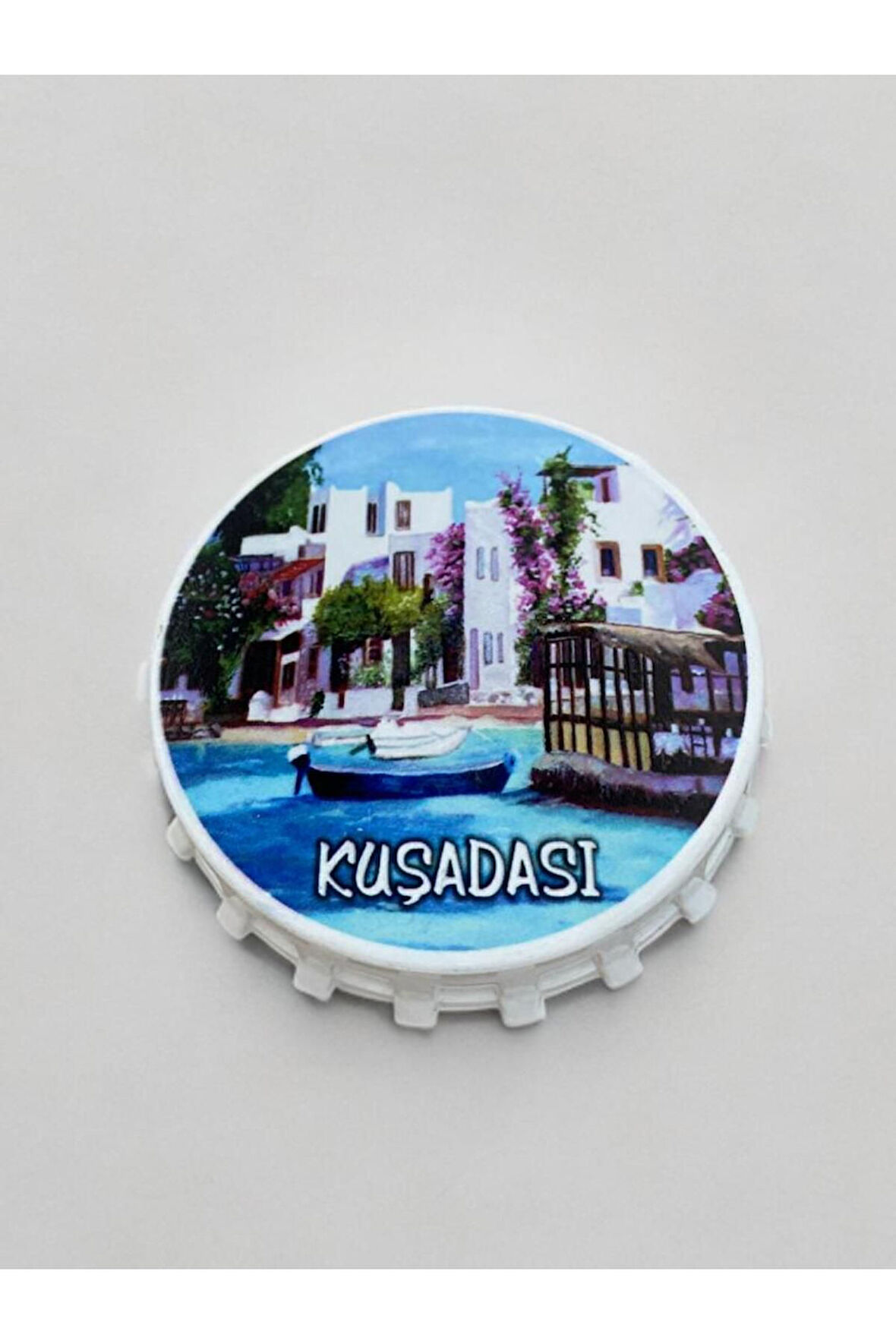 KUŞADASI Temalı Kapak Şeklinde Açacak Magnet Şişe Açacağı Gri