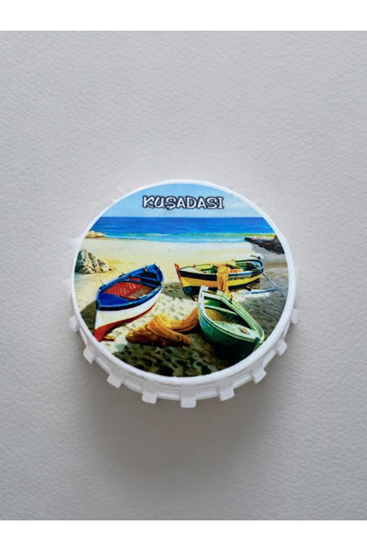 KUŞADASI Temalı Kapak Şeklinde Açacak Magnet Şişe Açacağı Gümüş