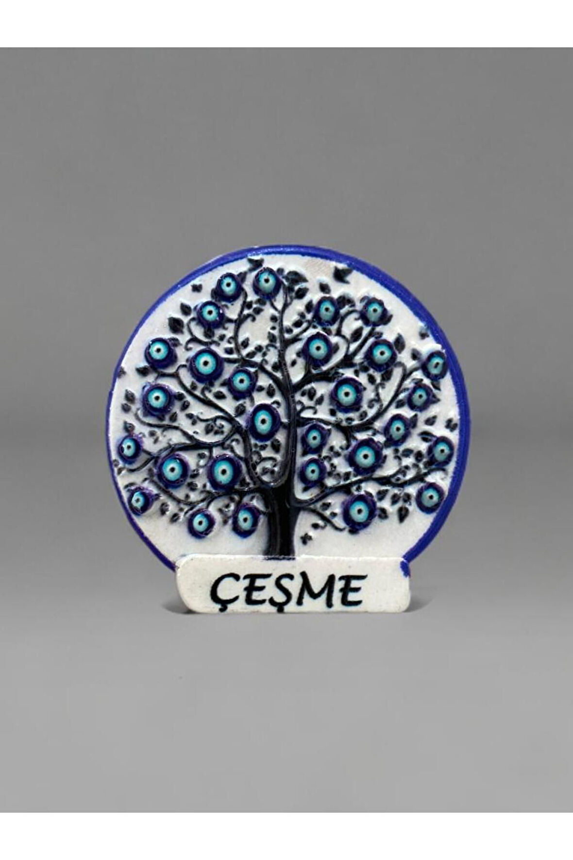 ÇEŞME Temalı Kabartmalı Polyester Magnet 6,5 cm çap Lacivert