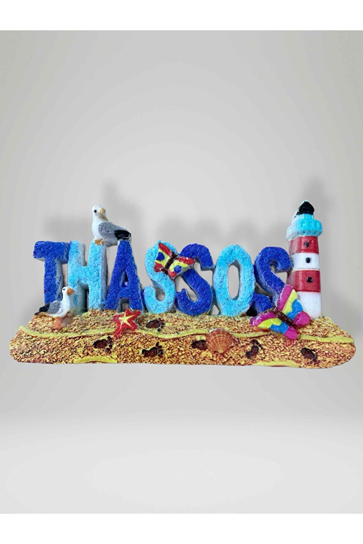 THASSOS Temalı Kabartmalı Polyester Magnet Buzdolabı Süsü Mavi