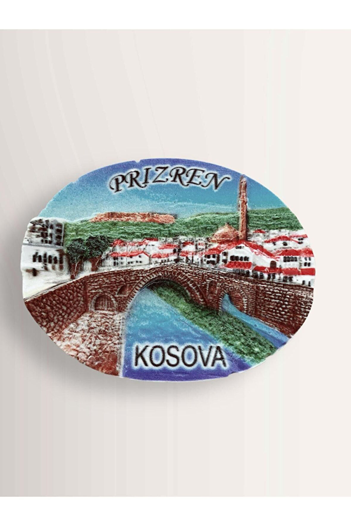 PRİZREN ( KOSOVA ) Temalı Polyester Kabartma Magnet Buzdolabı Süsü Bej