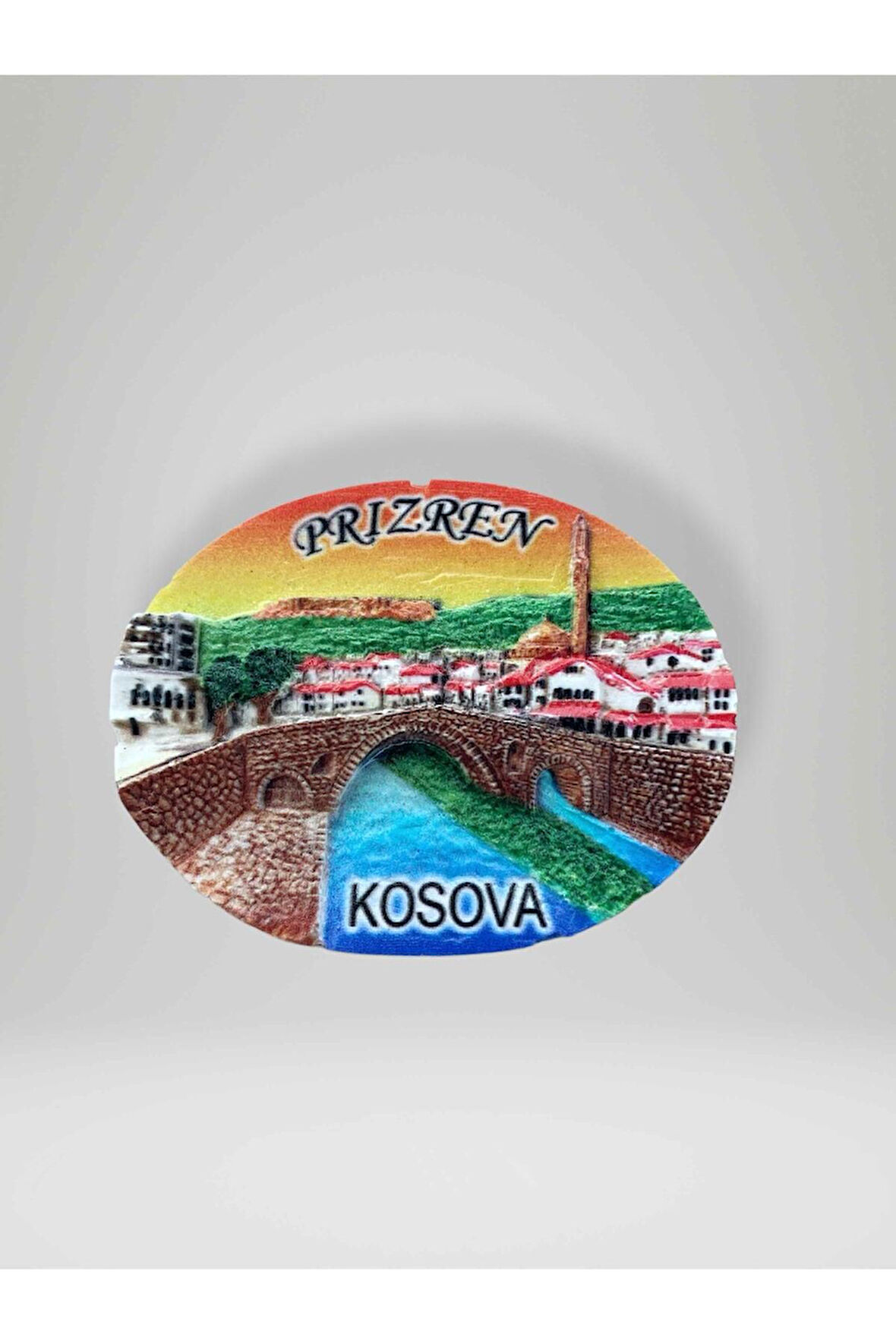PRİZREN ( KOSOVA ) Temalı Polyester Kabartma Magnet Buzdolabı Süsü Ekru