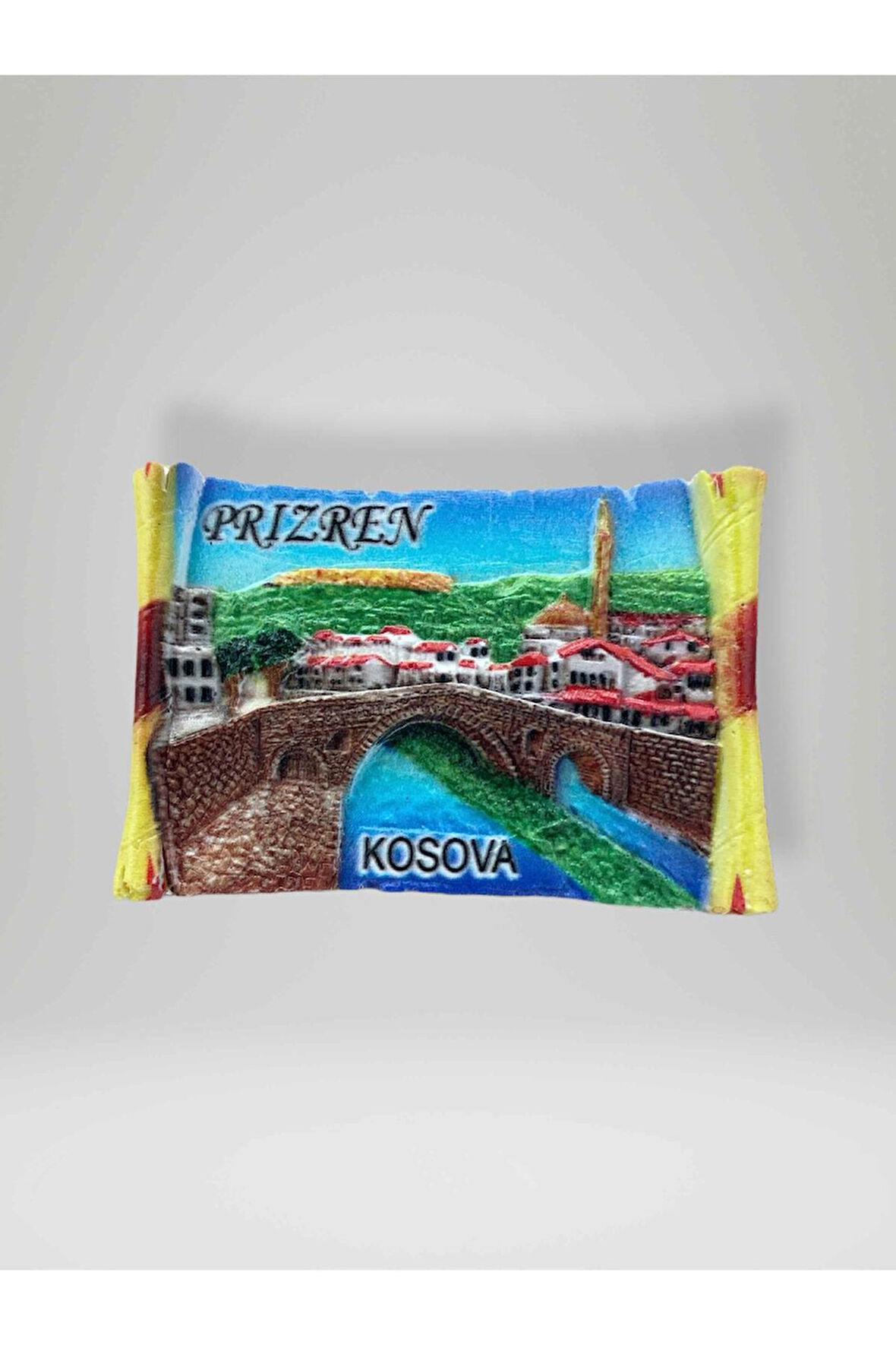 PRİZREN ( KOSOVA ) Temalı Polyester Kabartma Magnet Buzdolabı Süsü Gri
