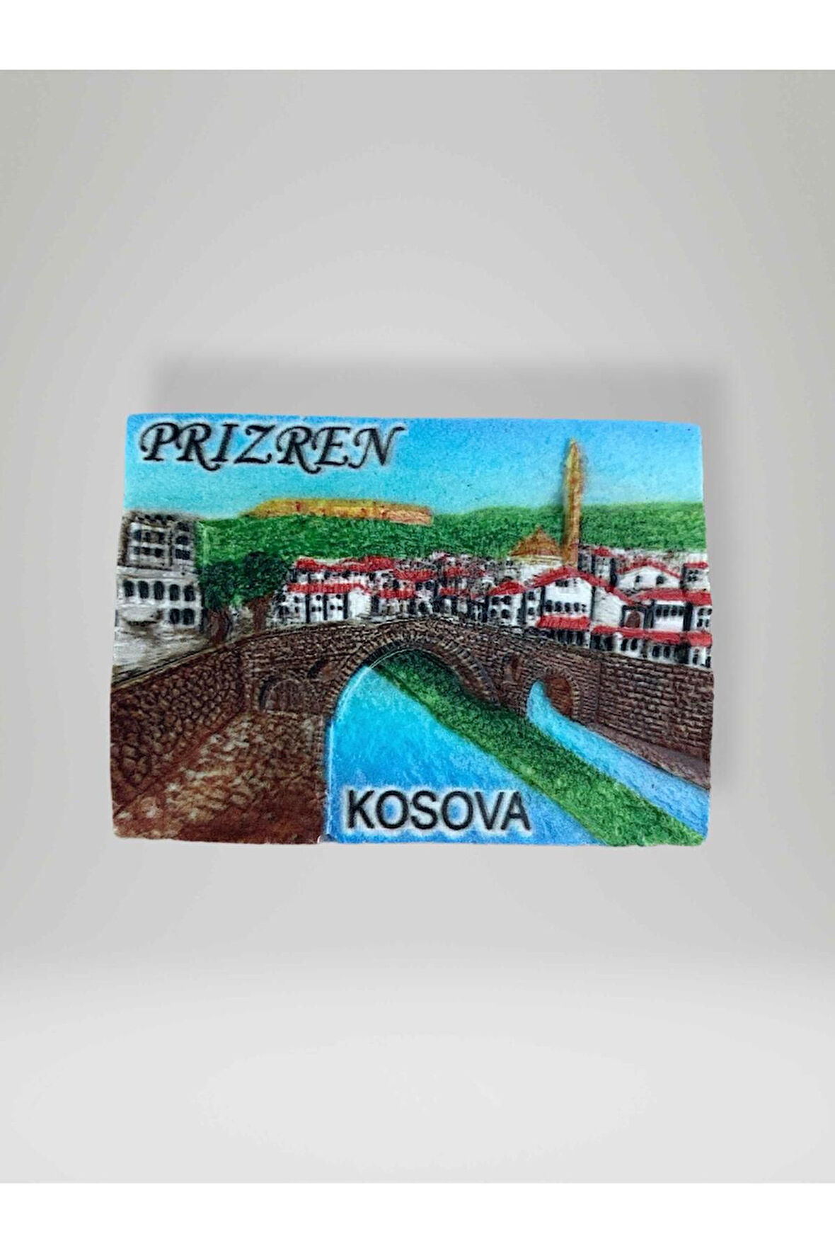 PRİZREN ( KOSOVA ) Temalı Polyester Kabartma Magnet Buzdolabı Süsü Turuncu