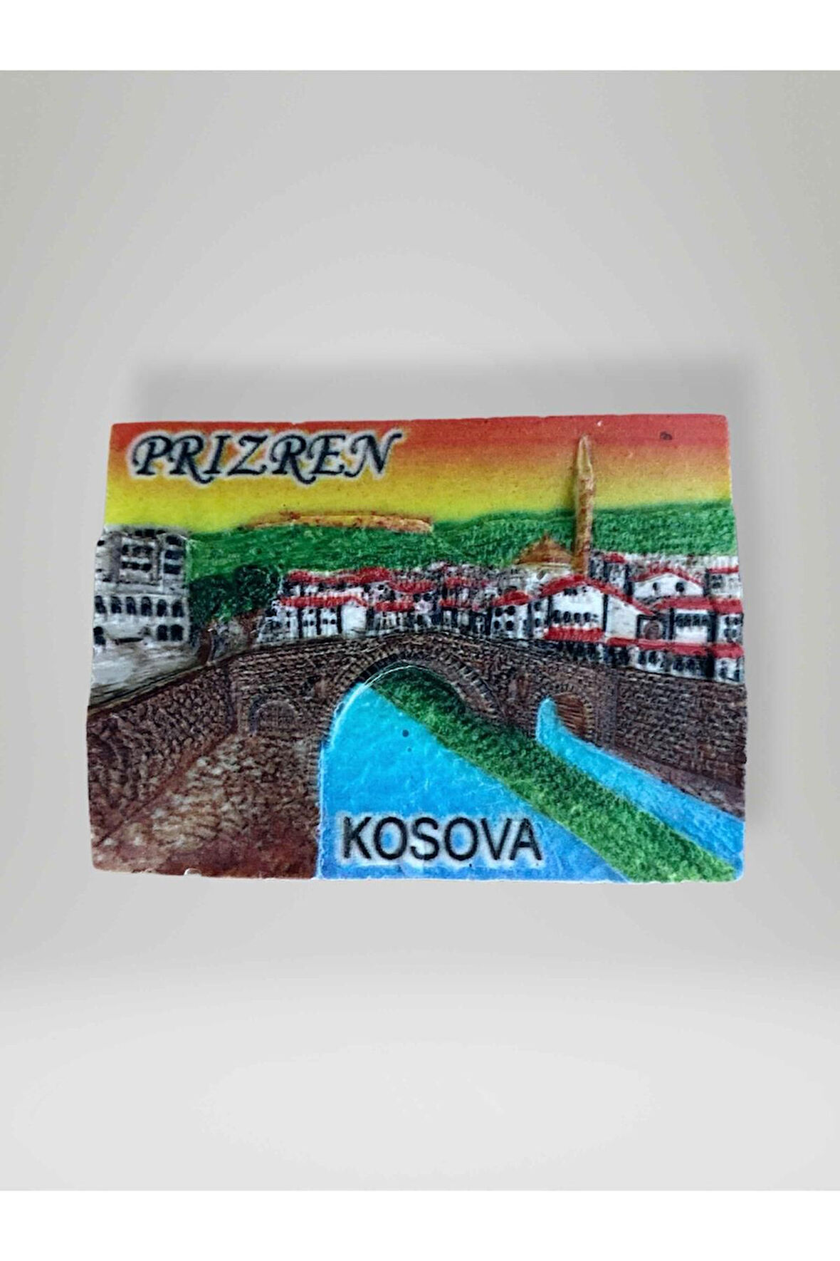PRİZREN ( KOSOVA ) Temalı Polyester Kabartma Magnet Buzdolabı Süsü Çok Renkli