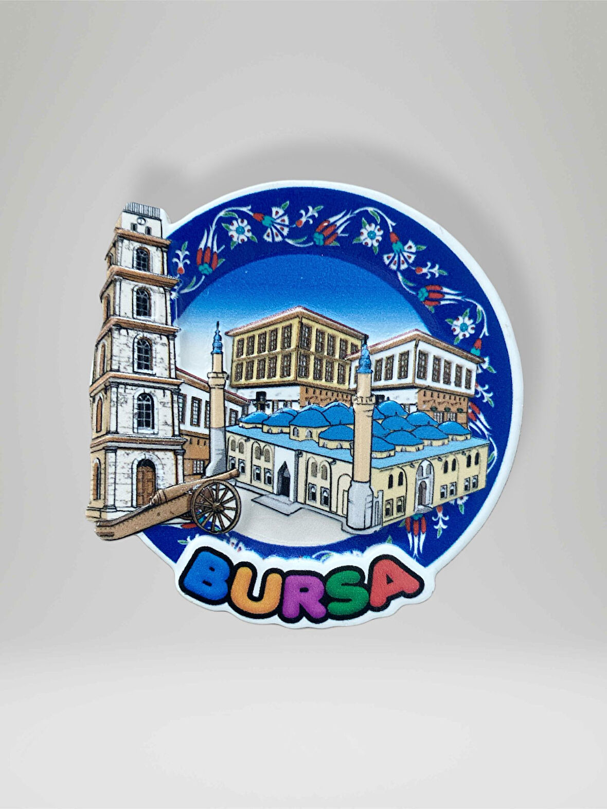 BURSA Temalı Kabartma Polyester Magnet Buzdolabı Süsü (kod:967)  7 cm ÇAP