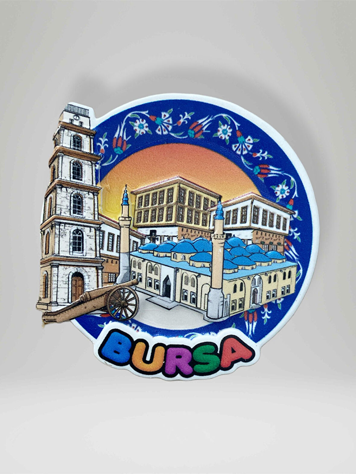 BURSA Temalı Kabartma Polyester Magnet Buzdolabı Süsü (kod:969)  7 cm ÇAP