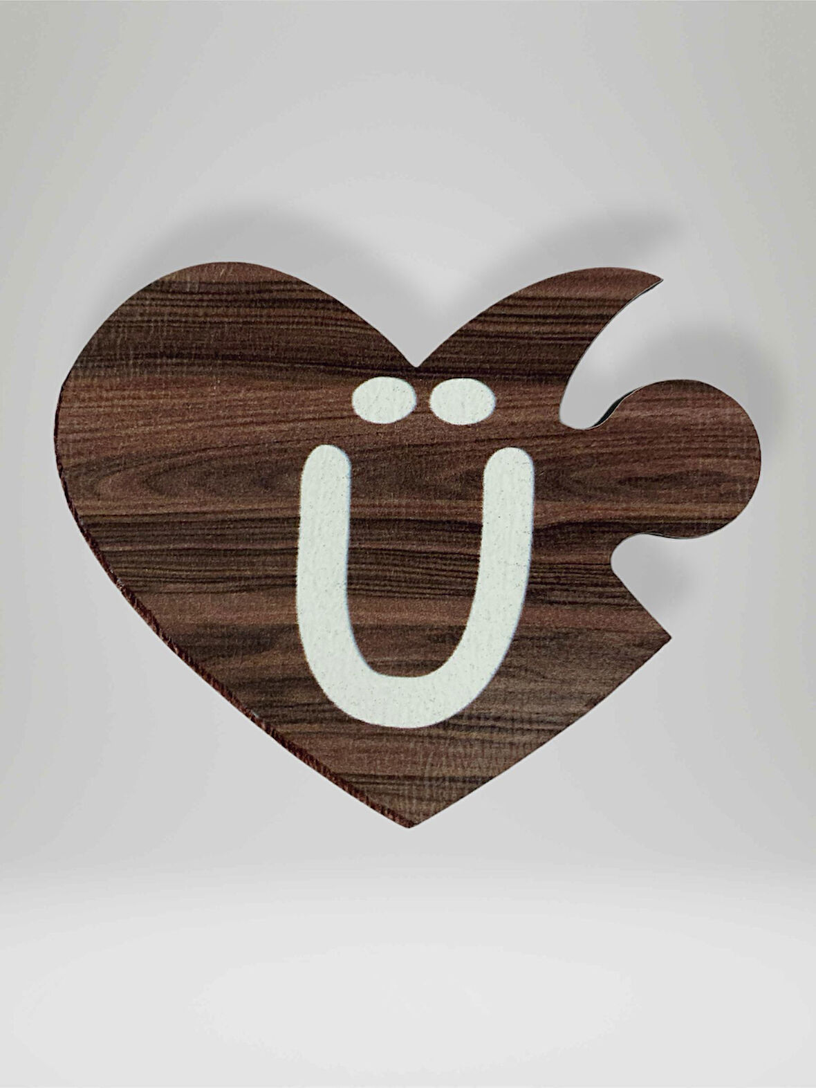 U Harfi (Sol Parça) – Ahşap Puzzle Kalp Harf Magnet – Buzdolabı Süsü – İkili Uyumlu (kod:1041)