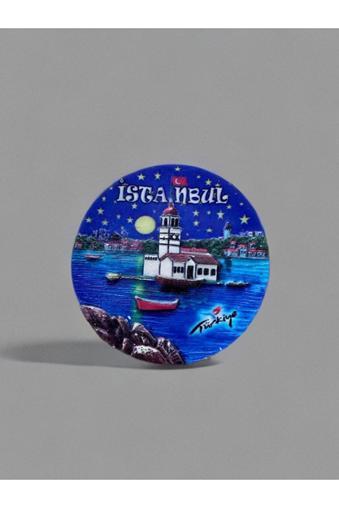 İstanbul Temalı Polyester Magnet. 8cm X 5cm. Gri