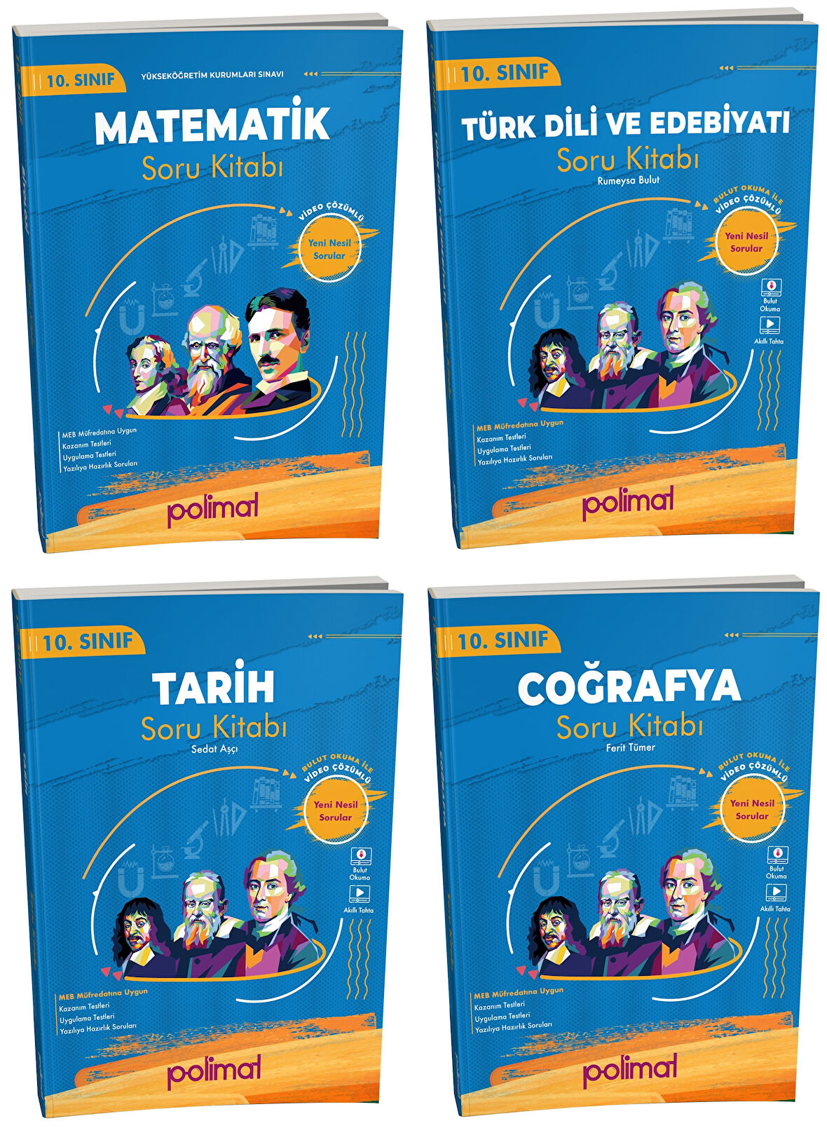 Polimat 2025 10. Sınıf Matematik + Türk Dili + Tarih + Coğrafya Soru Seti 4 Kitap