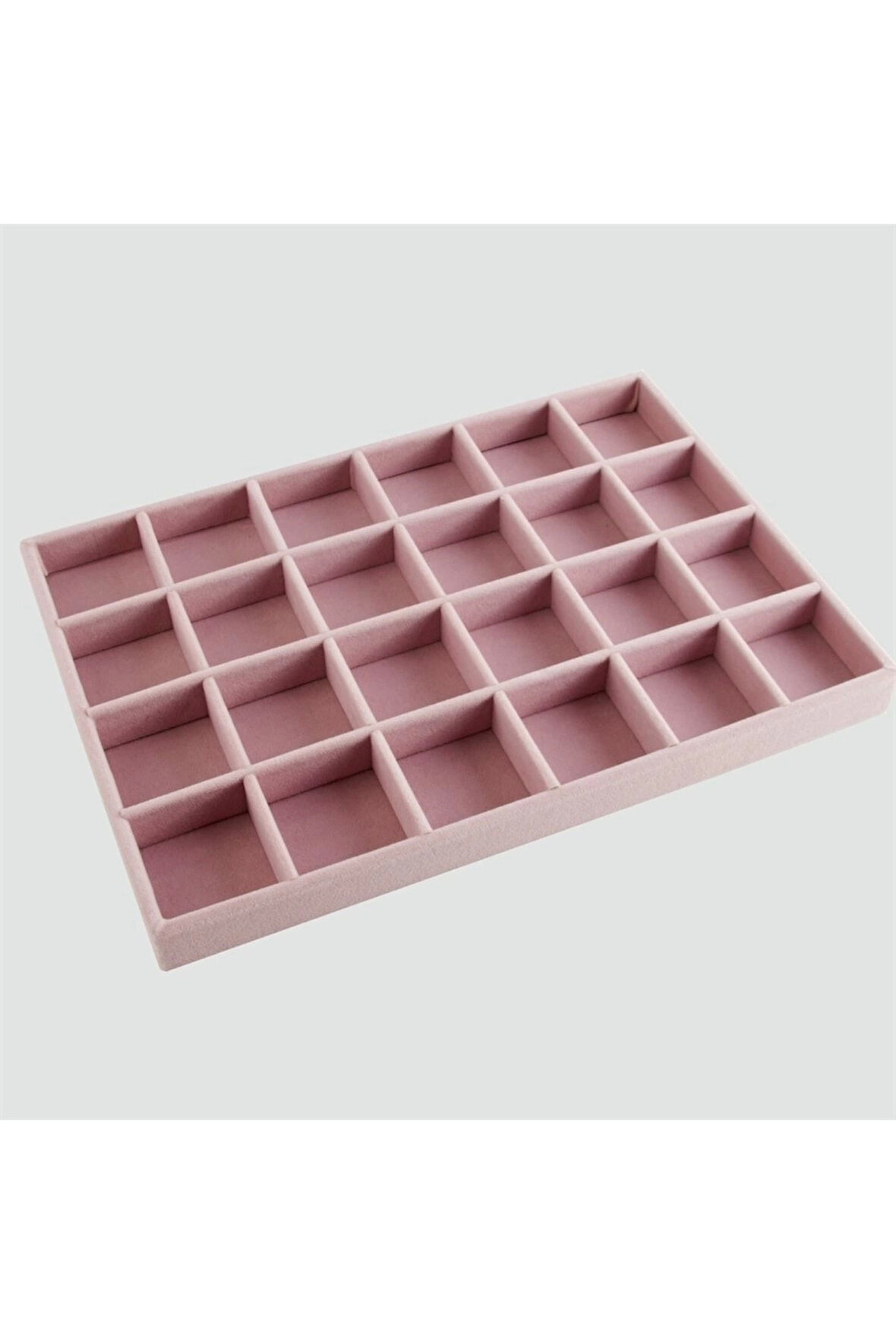 Yerli Üretim Süet Kumaş Pembe Renk 34 Cm / 24 Cm 24 Bölmeli Çekmece Içi Takı Standı