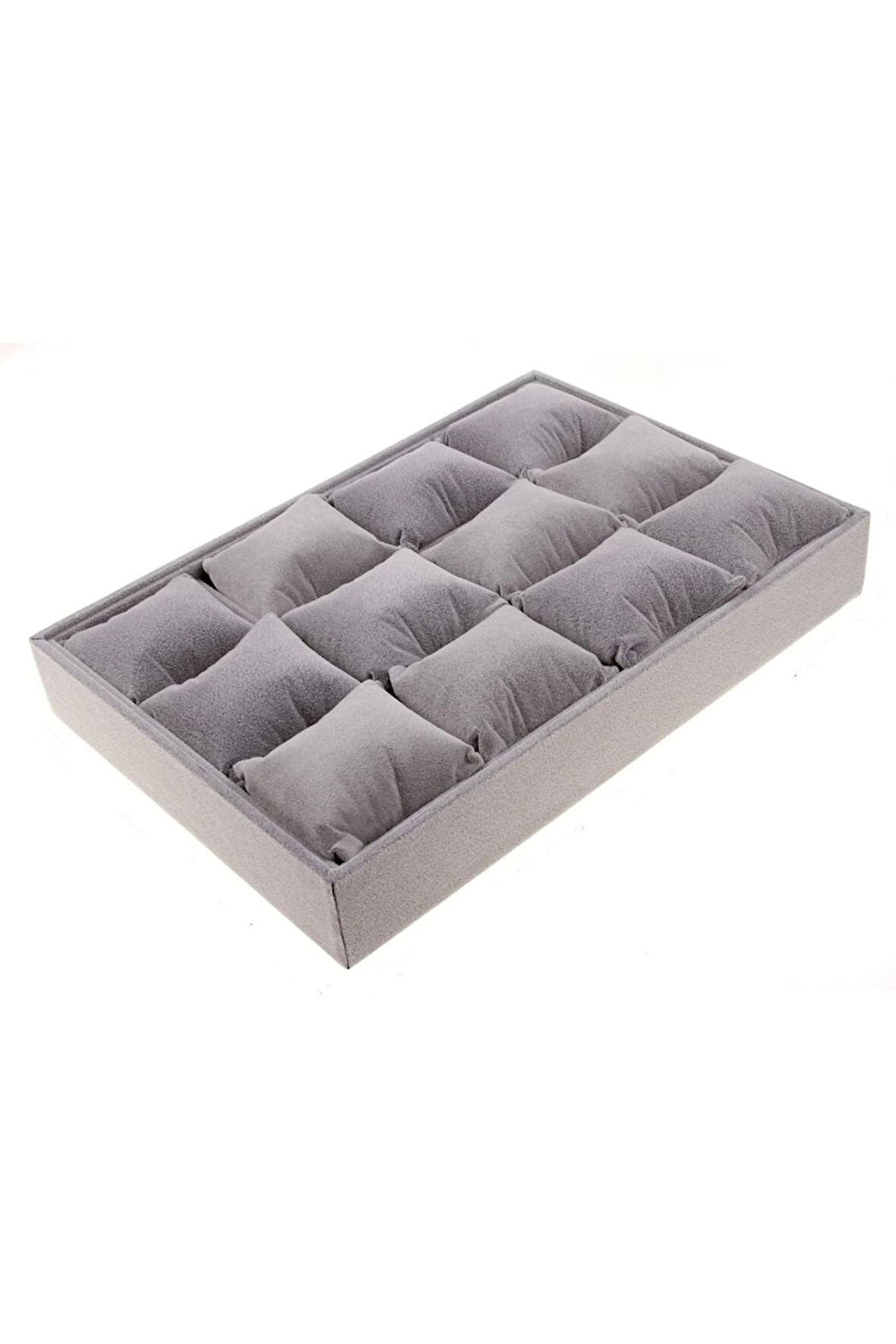 Yerli Üretim Tokyo Model Süet Kumaş Gri 34/24 Cm Yastıklı Çekmece Içi Yastıklı Saat Ve Takı Kutusu