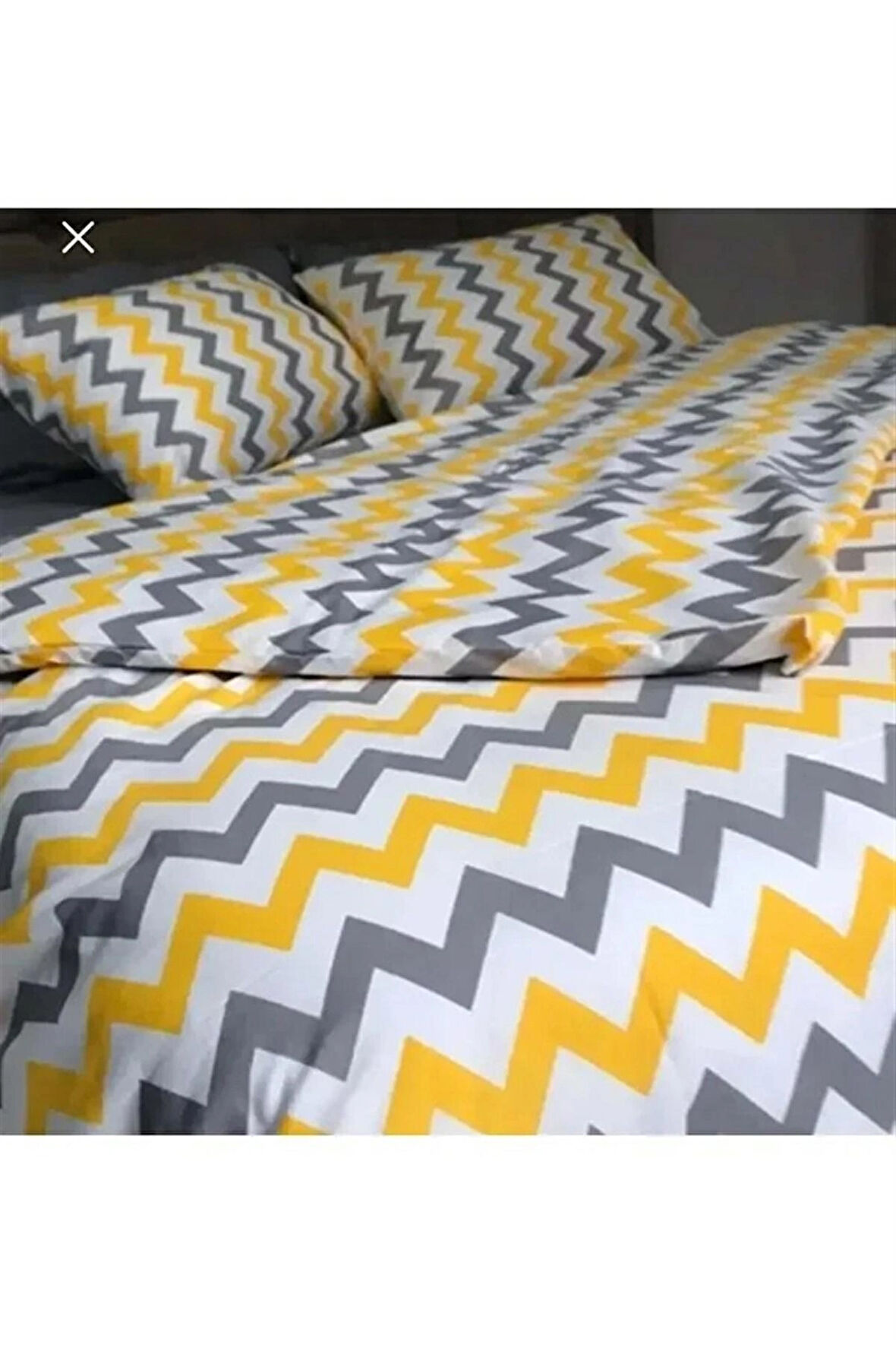 More Home  Çift Kişilik Nevresim Seti  2  Yastık Kılıfı Çarşafsız Zikzaklı sarı beyaz rengi 