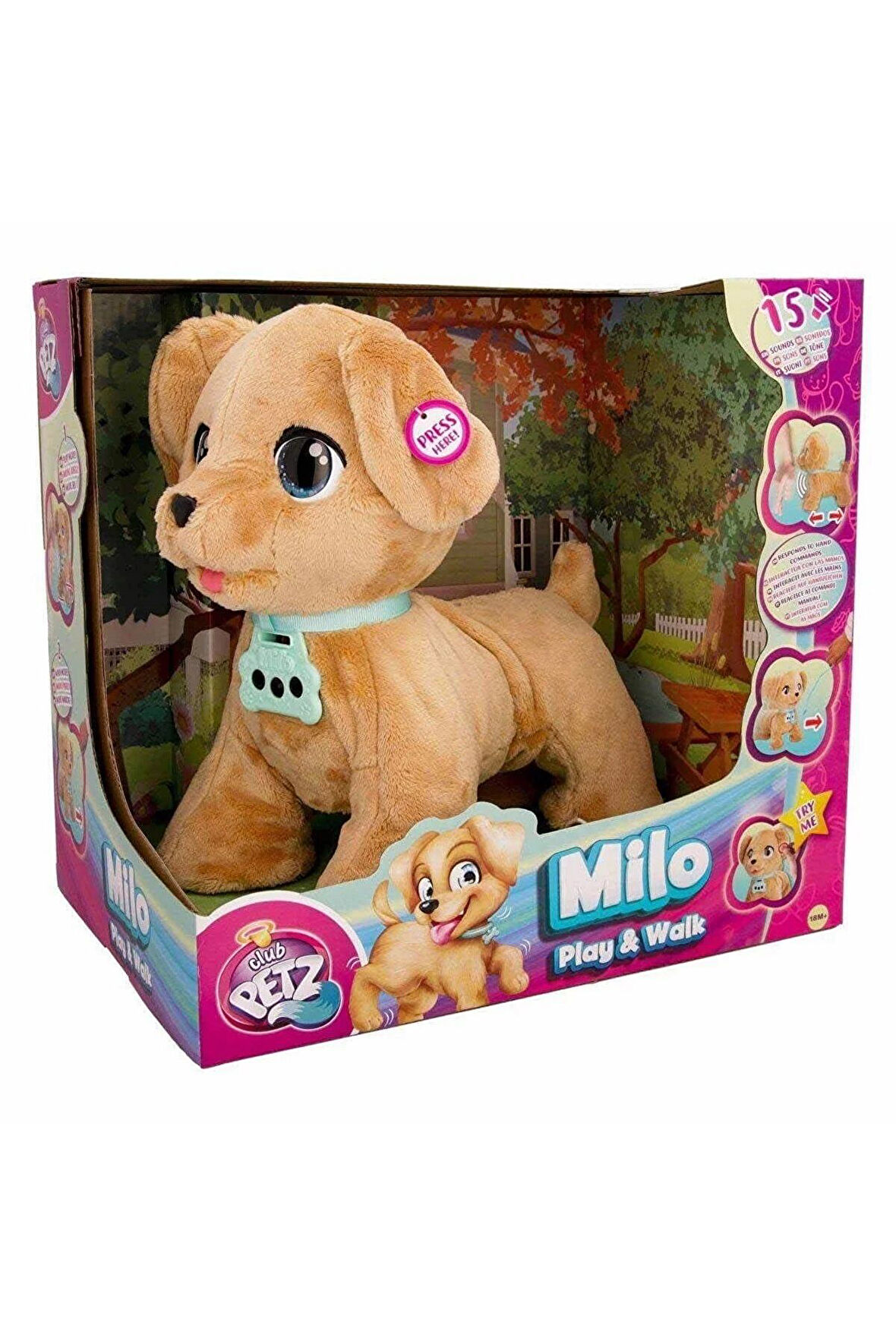 Tower Toys Milo İnteraktif Peluş Köpek Tasmalı Sevimli Eğlenceli Peluş Köpek Milo