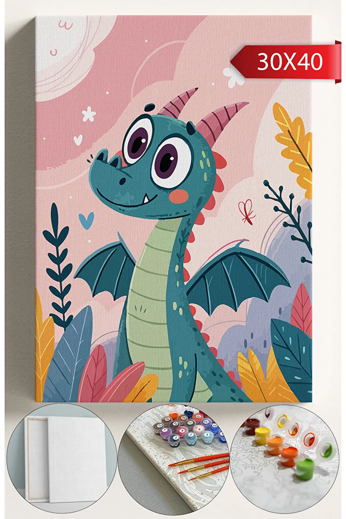 Sayılarla Boyama Seti Numaralı Tuval Fırça Boya 30x40 Cm - Minik Ejderha