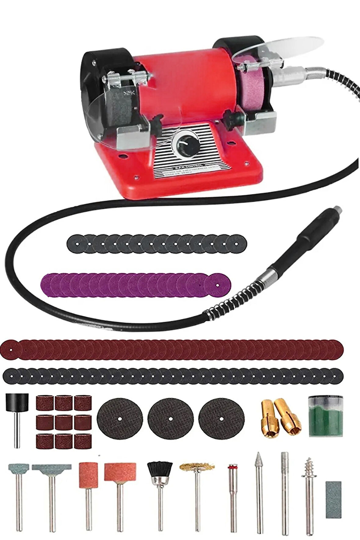 Mini Çok Fonksiyonlu  Zımpara Bileme Taş Motoru (105 Parça Gravür Seti Hediye)