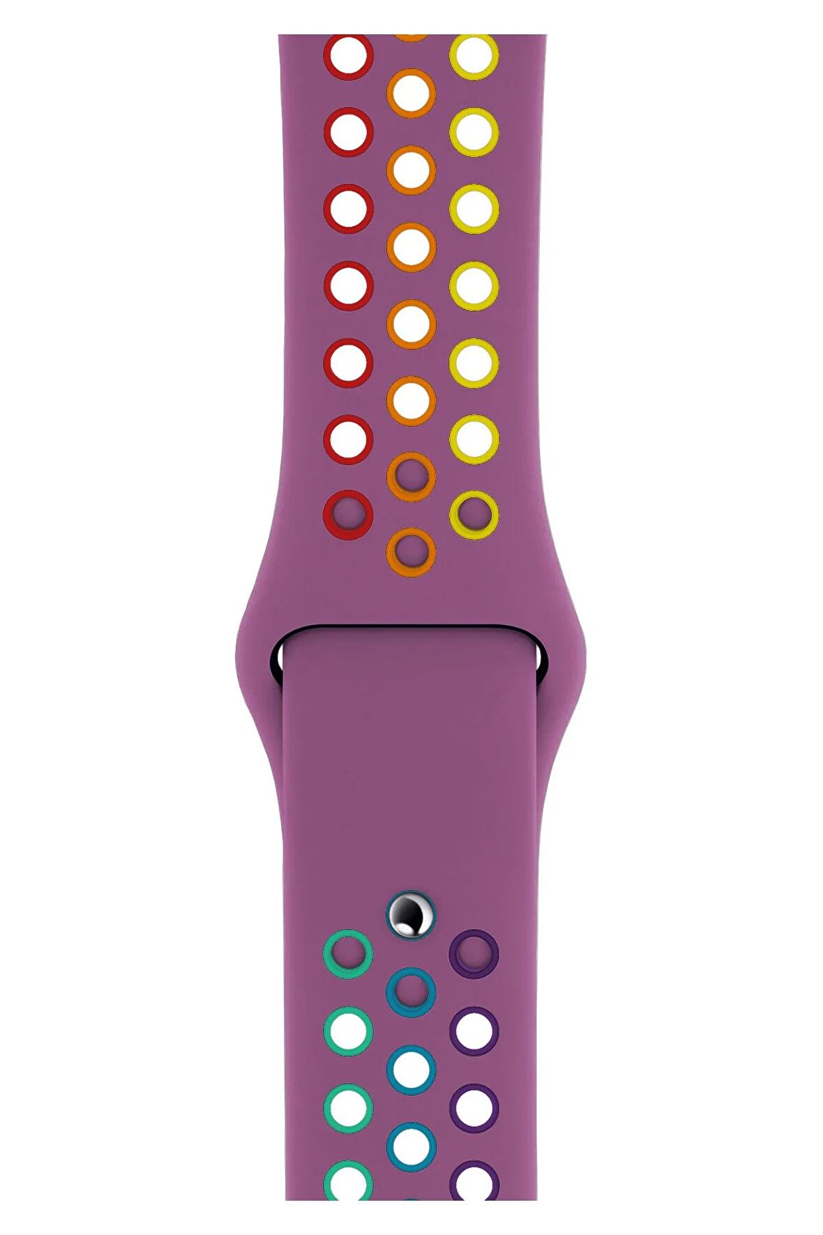 Watch 2 3 4 5 6 7 8 9 Se 42 44 45 49mm Uyumlu Delikli Spor Silikon Kordon Violet Rainbow 