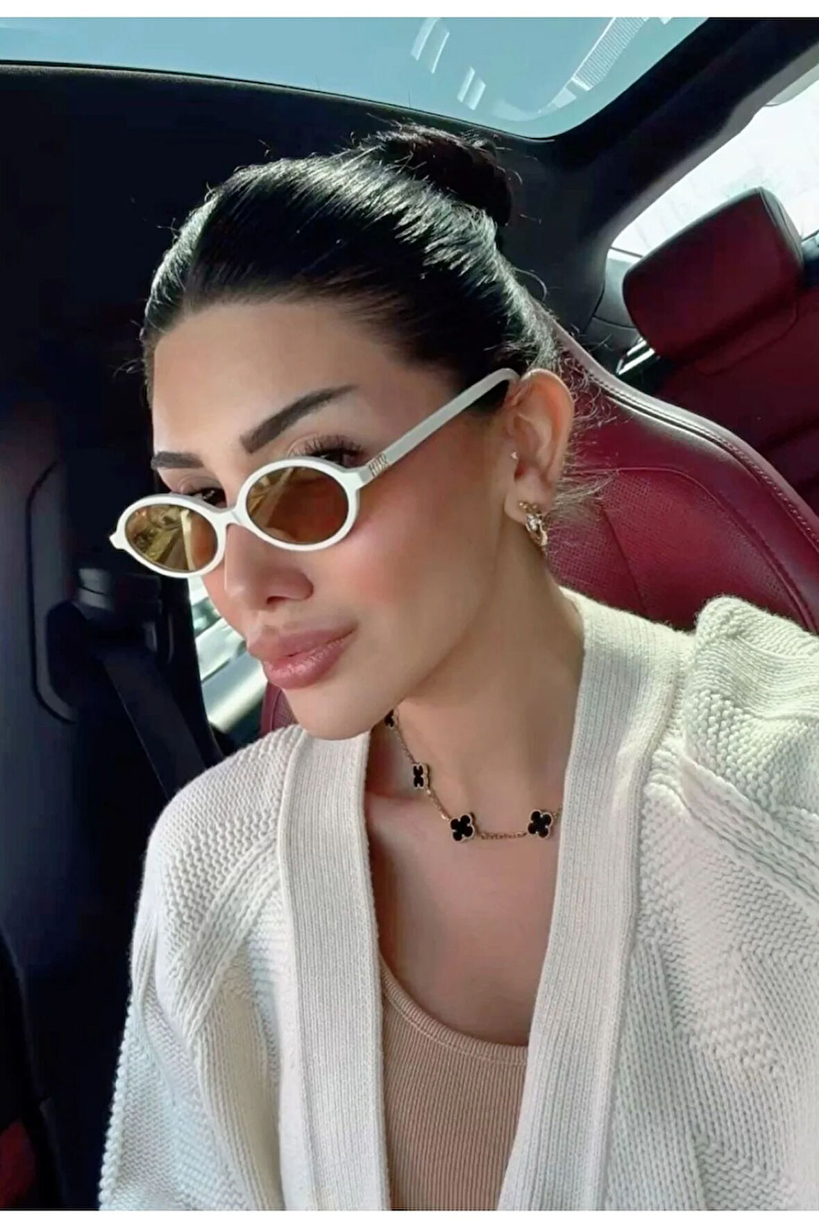 Miux Krem Çerçeveli Kahverengi metal aksesuarlı İtal Ürün kemik Çerçeve Vip Ürün