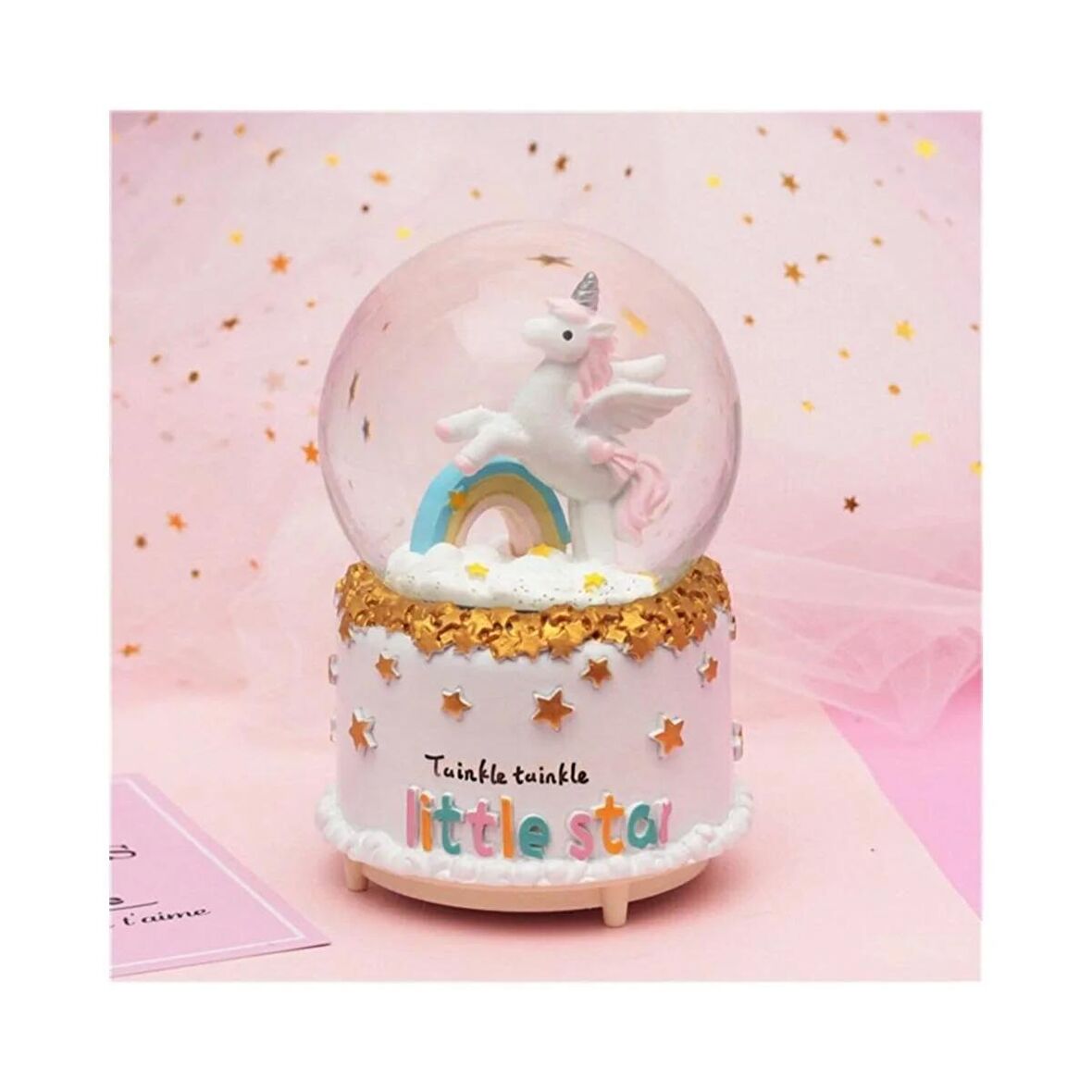 Mobgift Gökkuşağı Üzerinde Unicorn Büyük Boy Püskürtmeli Işıklı Müzikli Motorlu Kar Küresi
